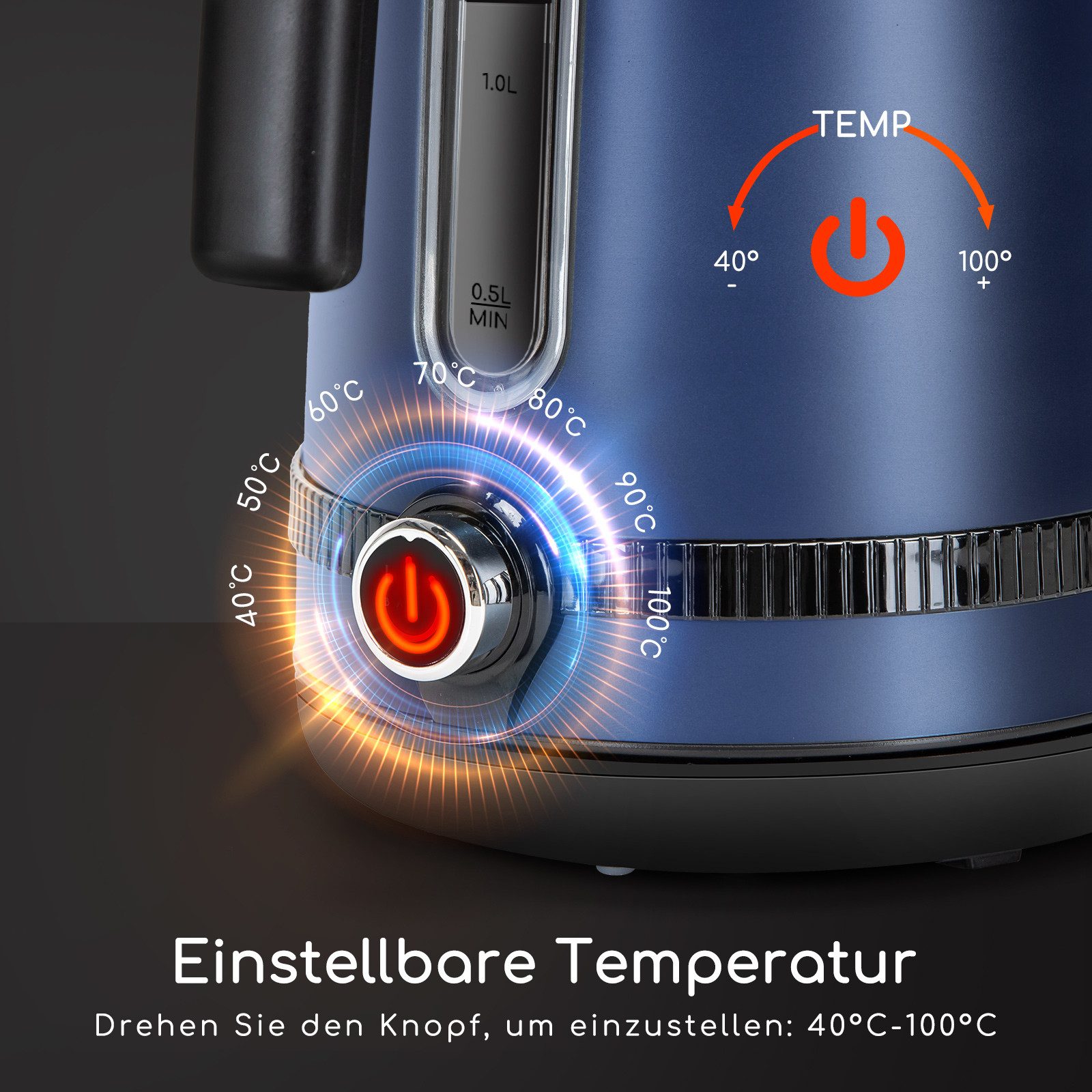 Aigostar Wasserkocher 1,7 L, 2200 W, mit Temperatureinstellung 40-100℃, Warmhaltefunktion, 2200 W, Digitaler Temperaturanzeige, Schnelles Kochen, Abnehmbarer Kalkfilter