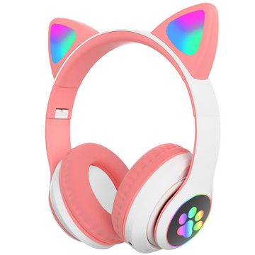Retoo Kopfhörer Kabellos Bluetooth 5.0 Katze Ohr LED Kinder Faltbare Headset Kinder-Kopfhörer (Kopfhörer für Kinder über Ohr mit Bluetooth 5.0)