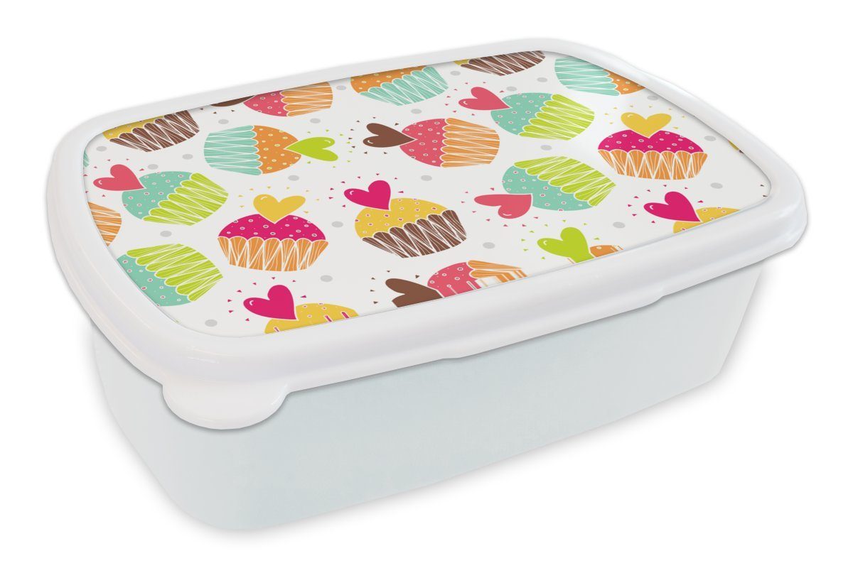 MuchoWow Lunchbox Muffin - Regenbogen - Design - Herz, Kunststoff, (2-tlg), Brotbox für Kinder und Erwachsene, Brotdose, für Jungs und Mädchen weiß