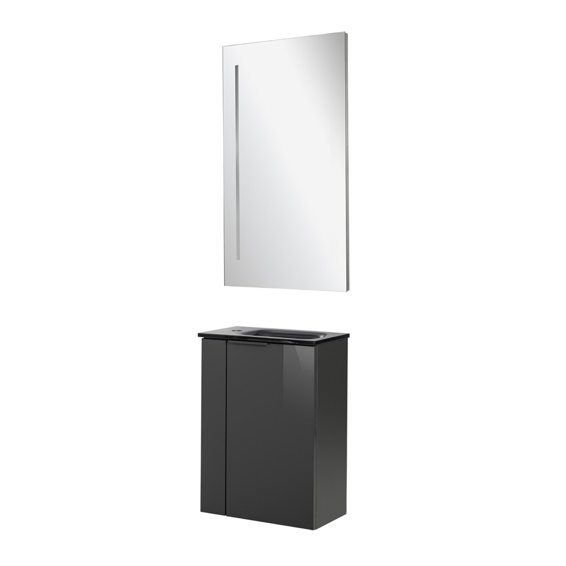 FACKELMANN Badmöbel-Set Gäste-WC Set, Waschbeckenunterschrank, Glas-Waschbecken, LED-Spiegel