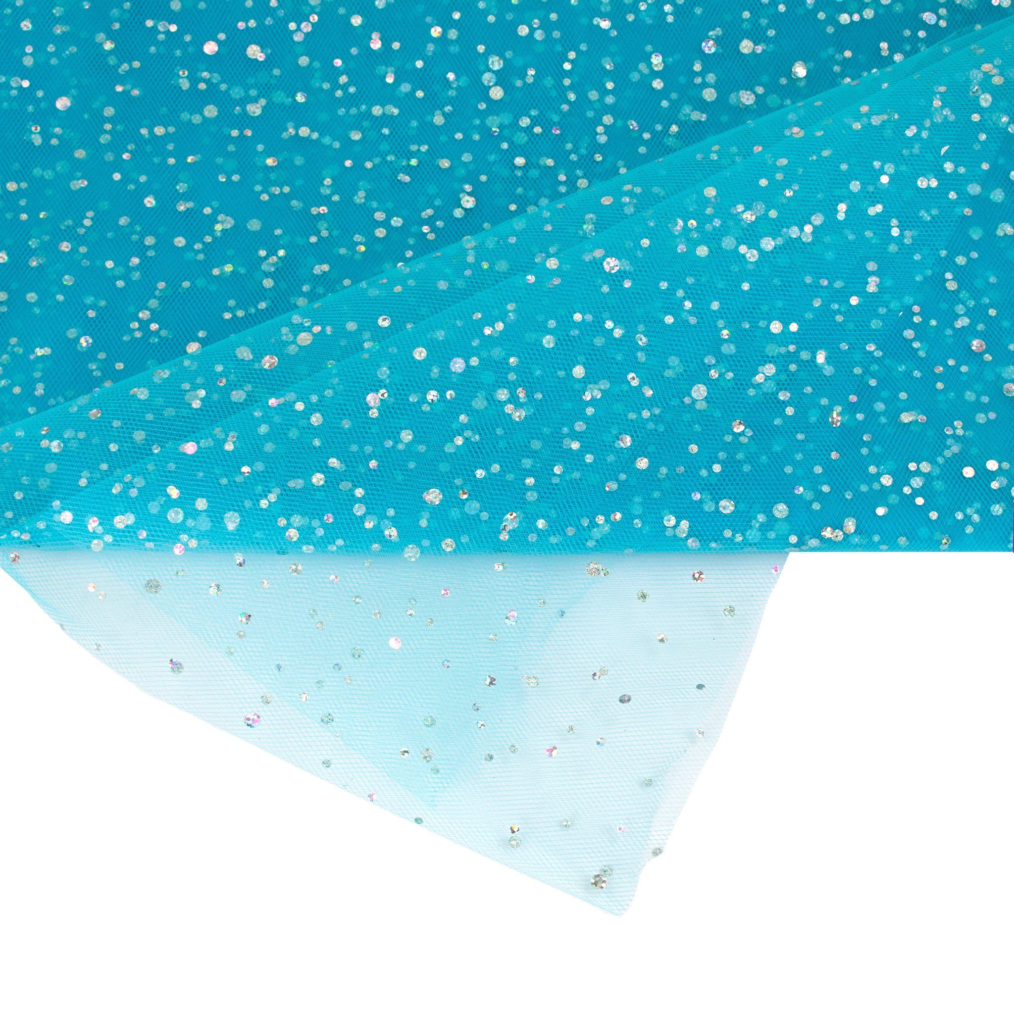 Creativery Stoff, Tüll Stoff mit Glitzer Punkten 150cm x 3m Türkis
