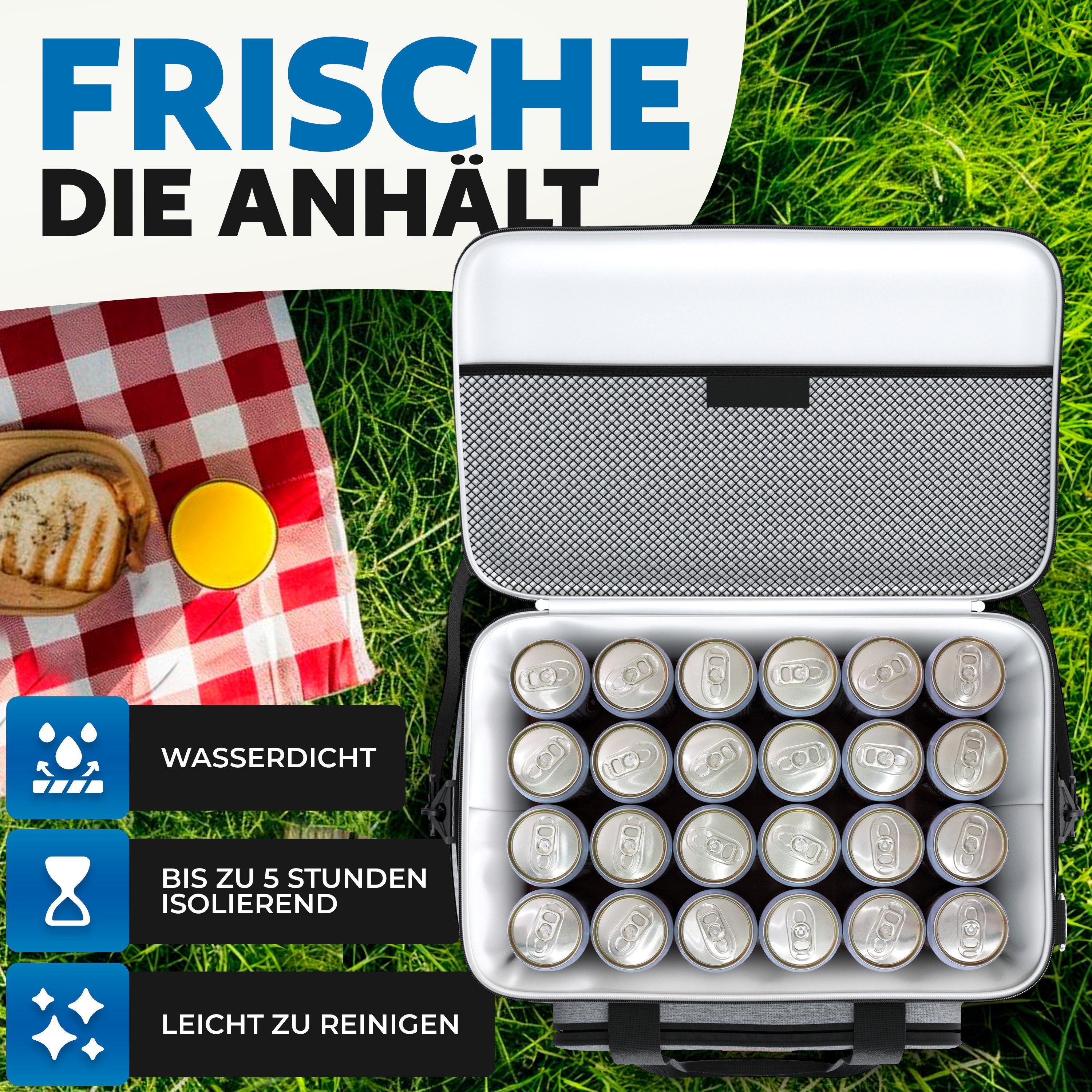 BigDean Thermobehälter BigDean 30L Kühltasche auslaufsicher & wasserdicht 5h Kühldauer, Oxford-Gewebe, (Packung, 1-tlg., Kühltasche), Kompakt, Robust, Pflegeleicht, Verstärkter Boden