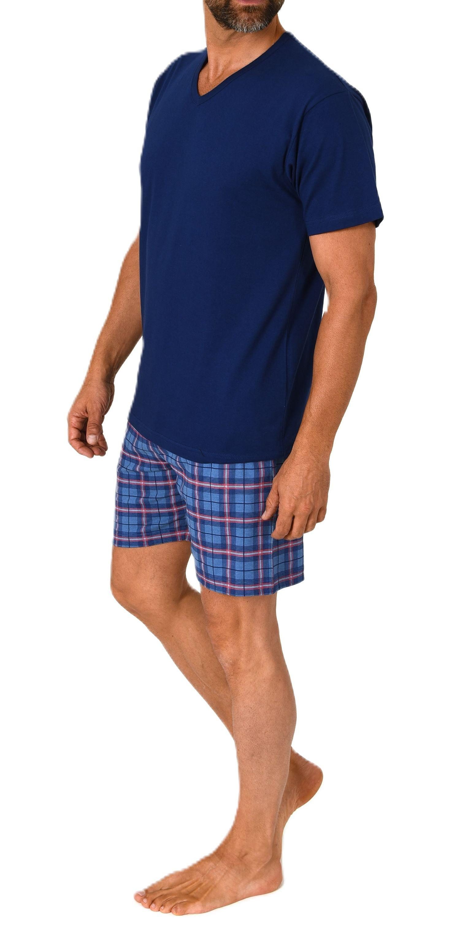Normann Pyjama Normann Herren kurzarm Schlafanzug Shorty mit karierter Hose