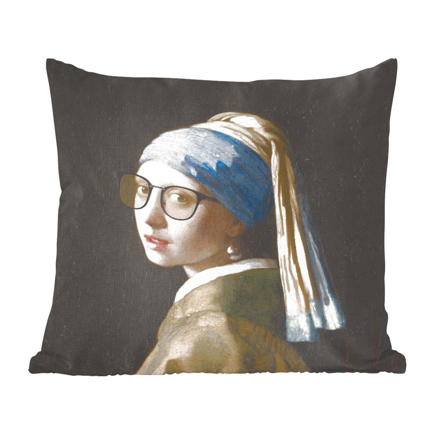 MuchoWow Dekokissen Das Mädchen mit dem Perlenohrring - Vermeer - Brillen, Zierkissen mit Füllung für Wohzimmer, Schlafzimmer, Deko, Sofakissen