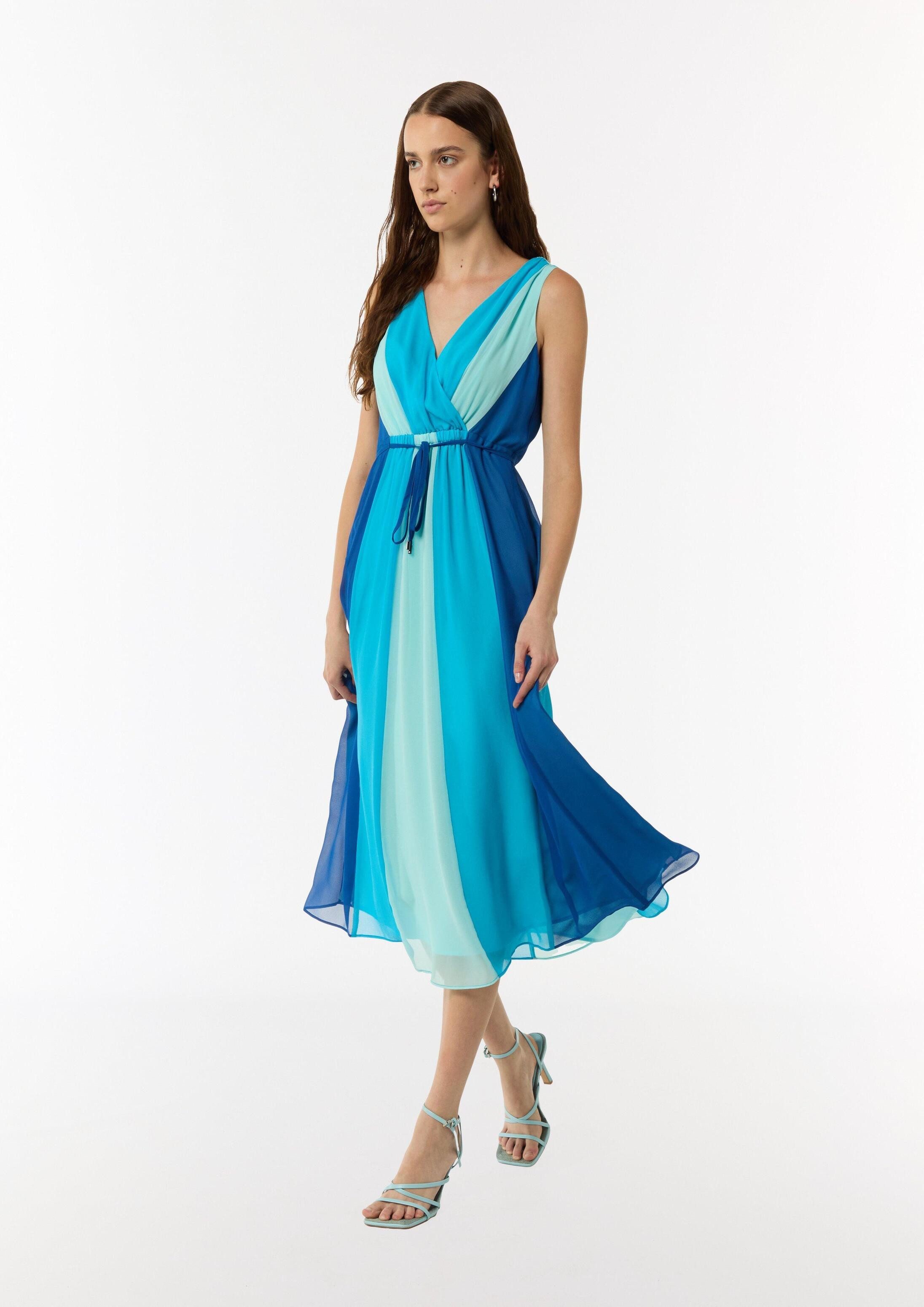 comma Midikleid Kleid Ärmelloses Bahnen-Kleid aus Chiffon mit elastischem Bund