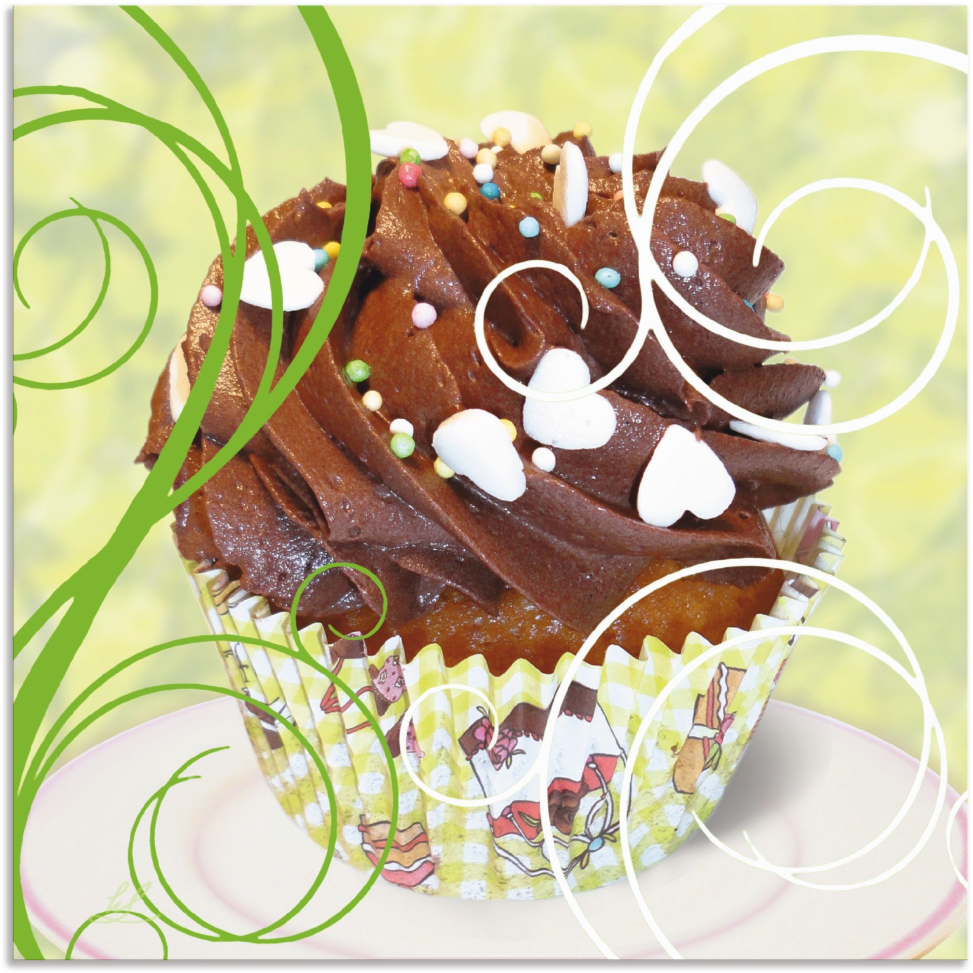 Artland Wandbild »Cupcake auf grün - Kuchen«, Süßspeisen (1 Stück), in vielen Größen & Produktarten - Alubild / Outdoorbild für den Außenbereich, Leinwandbild, Poster, Wandaufkleber / Wandtattoo auch für Badezimmer geeignet-Otto