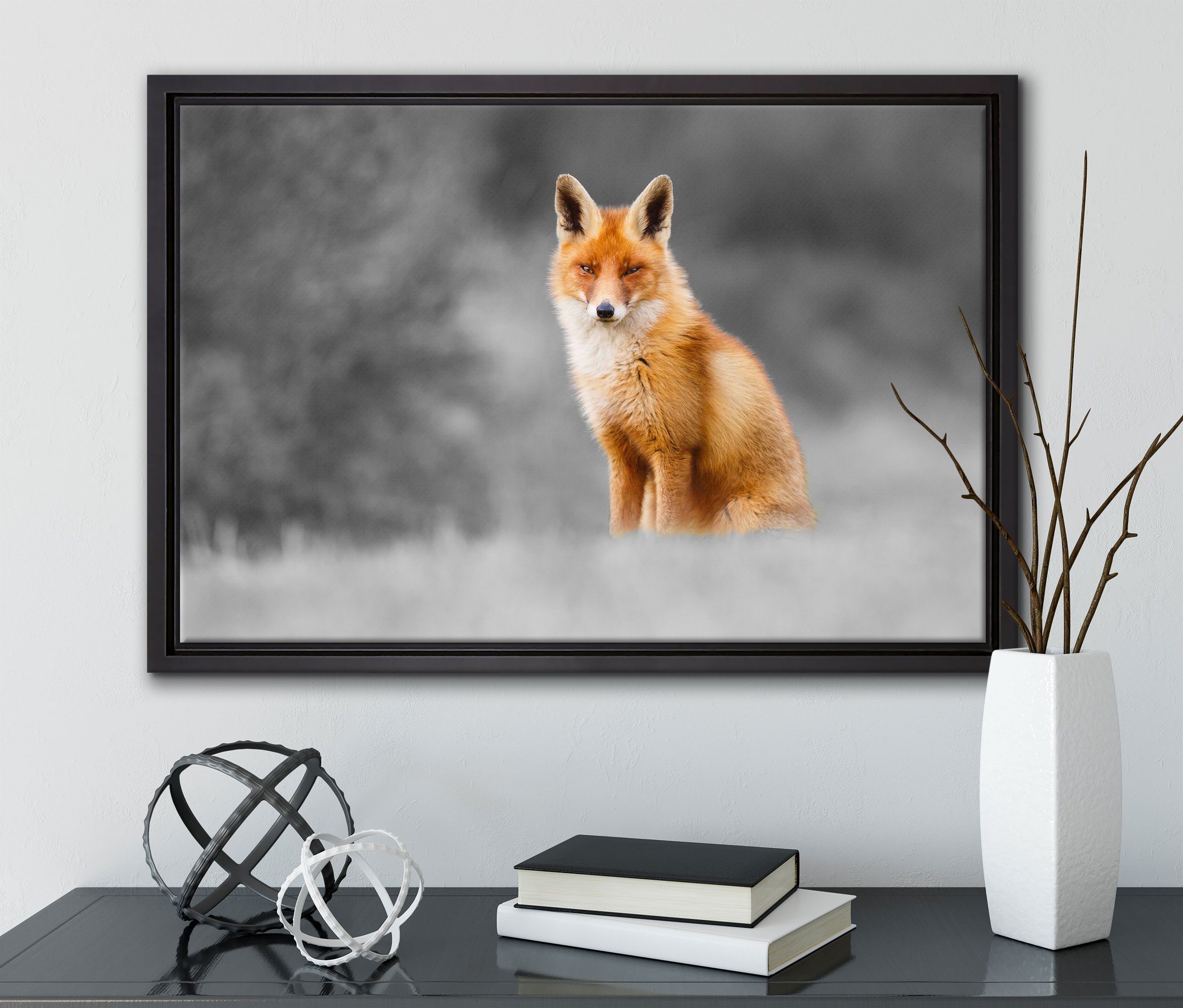 Pixxprint Leinwandbild fertig bespannt, inkl. (1 St), Wanddekoration gefasst, Zackenaufhänger Fuchs, in prachtvoller Leinwandbild Schattenfugen-Bilderrahmen einem