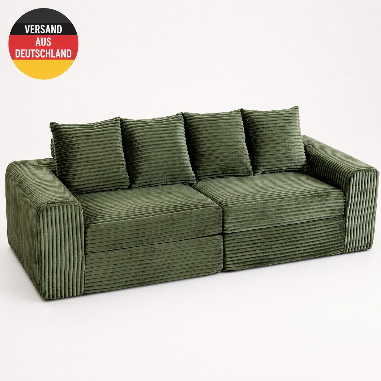 Orvane Schlafsofa 245 cm Sofa, Cordsofa mit tiefer Sitzfläche, breiten Armlehnen