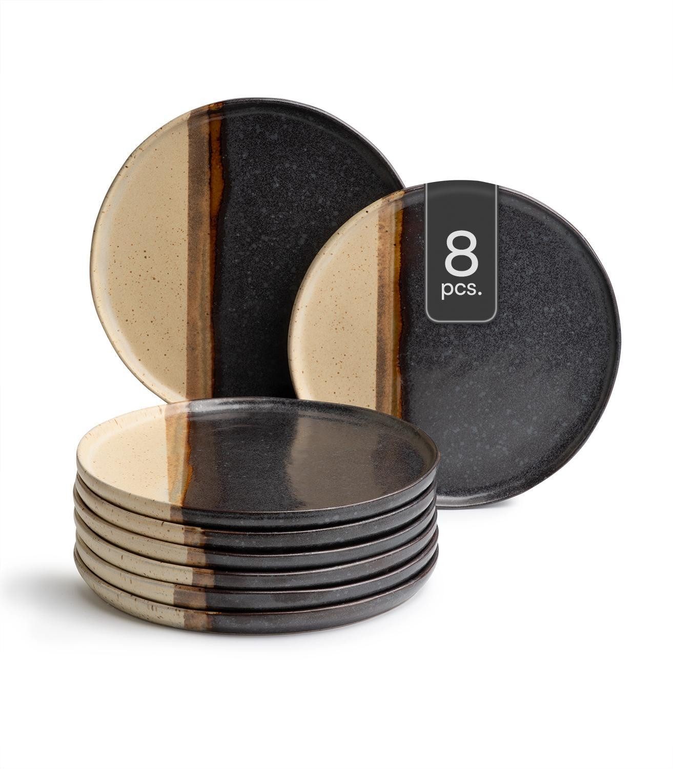 Dessertteller RACO, Ø 20 cm, Schwarz, Braun, Keramik, matt, (8 St)