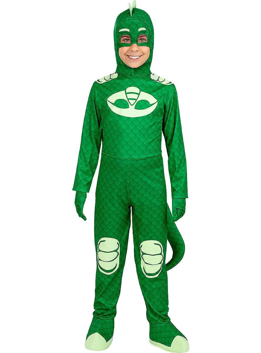 Funidelia Kostüm PJ Masks – Gecko Kostüm für Kinder, Das geheimnisvolle Amulett (und dieses Kostüm) macht Dich zum Pyjama-