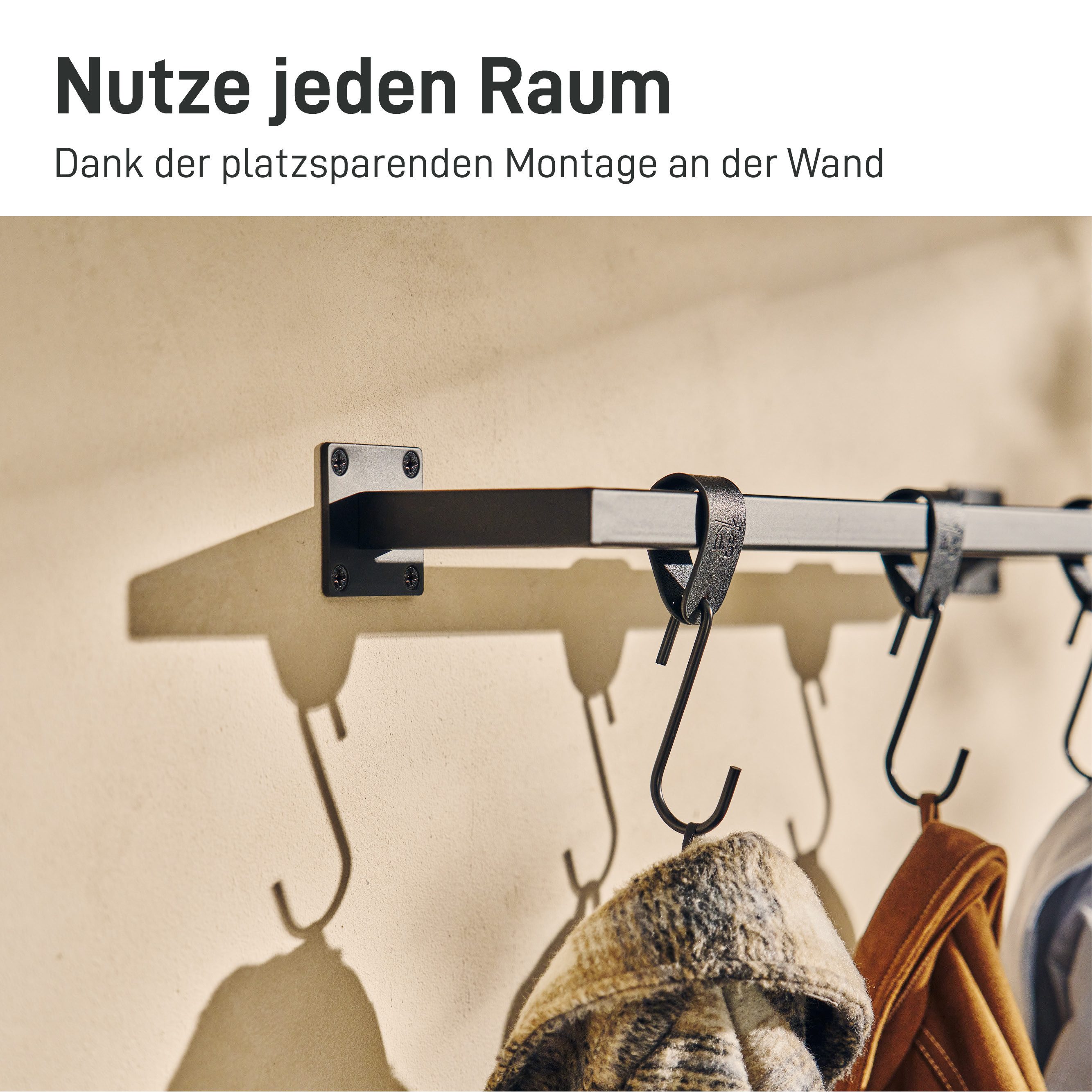 Natural Goods Berlin Wandgarderobe Kleiderstange RECHTECK (Einzel, 1 St), Kleiderständer, Garderobenhalter, Wandhalterung, Kleiderstange – Bild 3 von 5