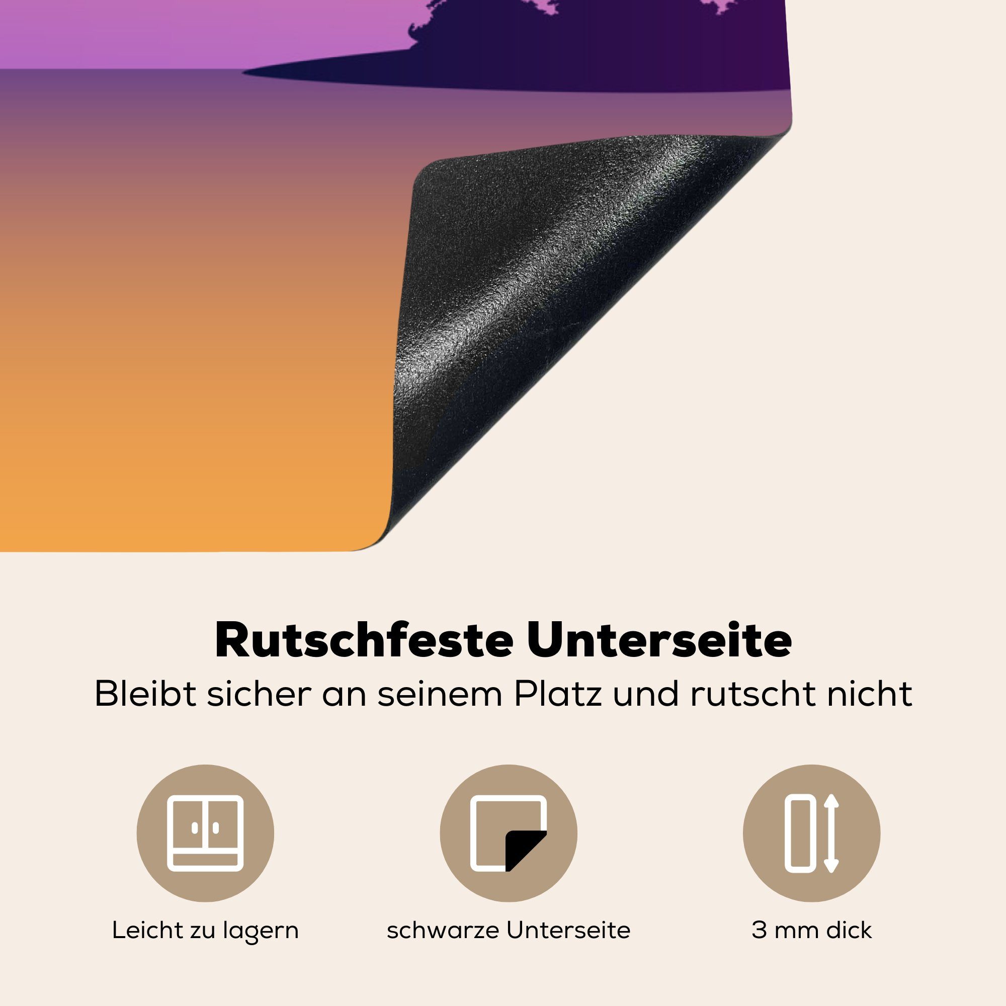 MuchoWow Herdblende-/Abdeckplatte Segelboot - Arbeitsplatte Vinyl, Meer 78x78 - küche (1 für Ceranfeldabdeckung, Pastell, cm, tlg), Nacht 