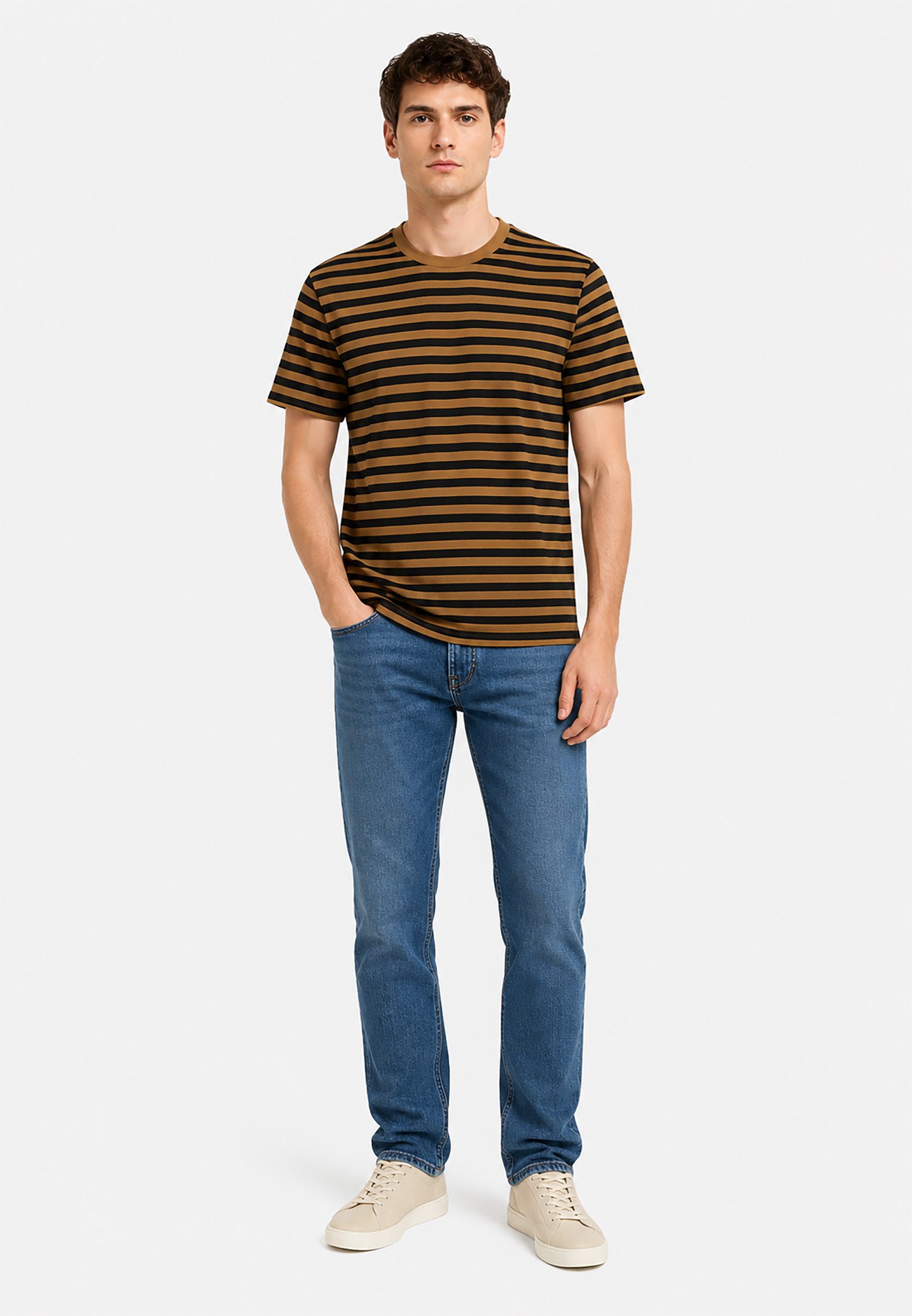 Blend T-Shirt Feines Streifenmuster Rundhalsausschnitt Kurzarm Casual für Herren (1-tlg) BHKADEK STRIPE S/S TEE