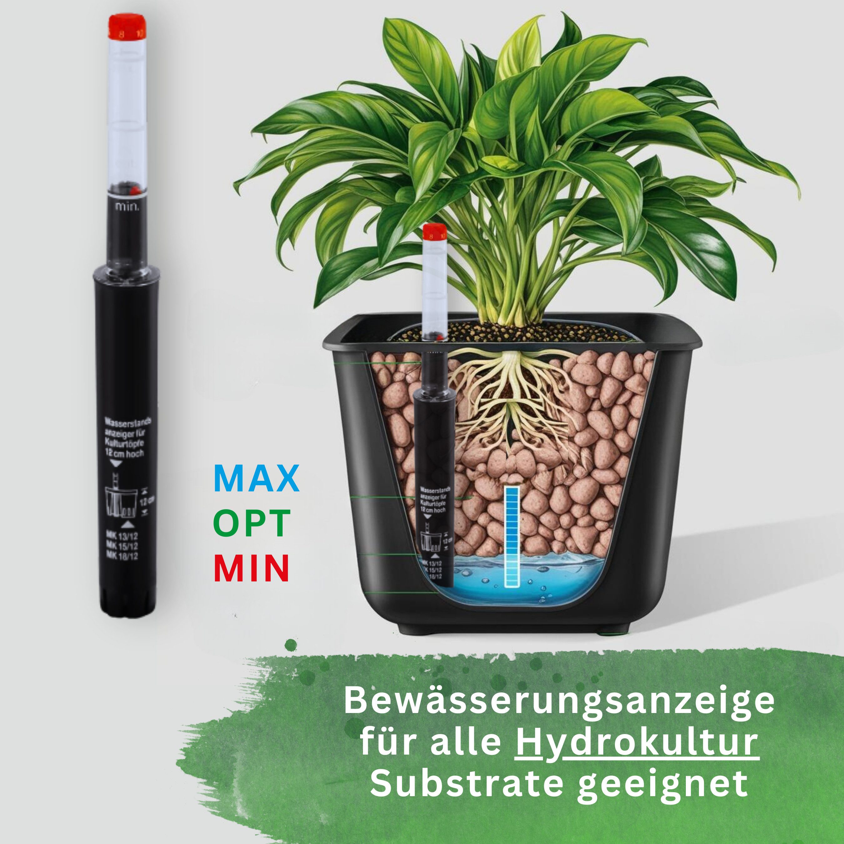 LENI Blumentopf Atlas Übertopf Kunststoff matt Pflanztopf (Starter-Set, mit Hydrokulturtopf und Gießanzeiger), Wasserdichtes Pflanzgefäß – Bild 5 von 5