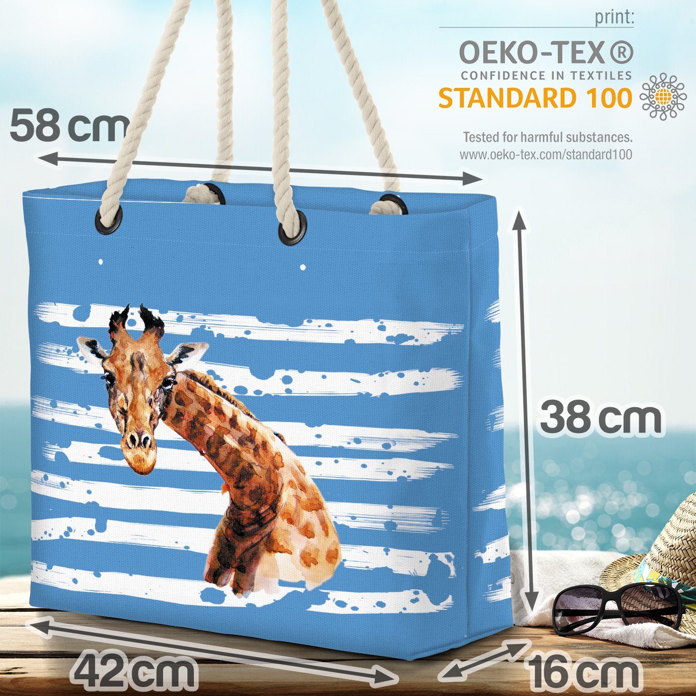 Tier VOID Afrika Wüste Zoo Strandtasche Giraffe blau Safari (1-tlg),