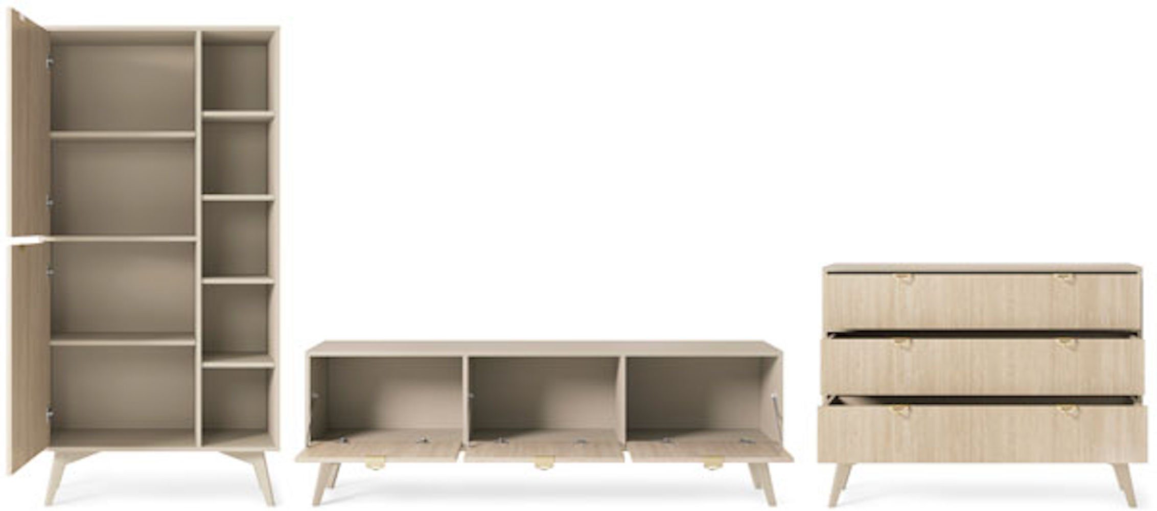 Feldmann-Wohnen Wohnwand Forest, (Forest, Wohnzimmer-Set), 3-teilig beige / Herringbone Skandi