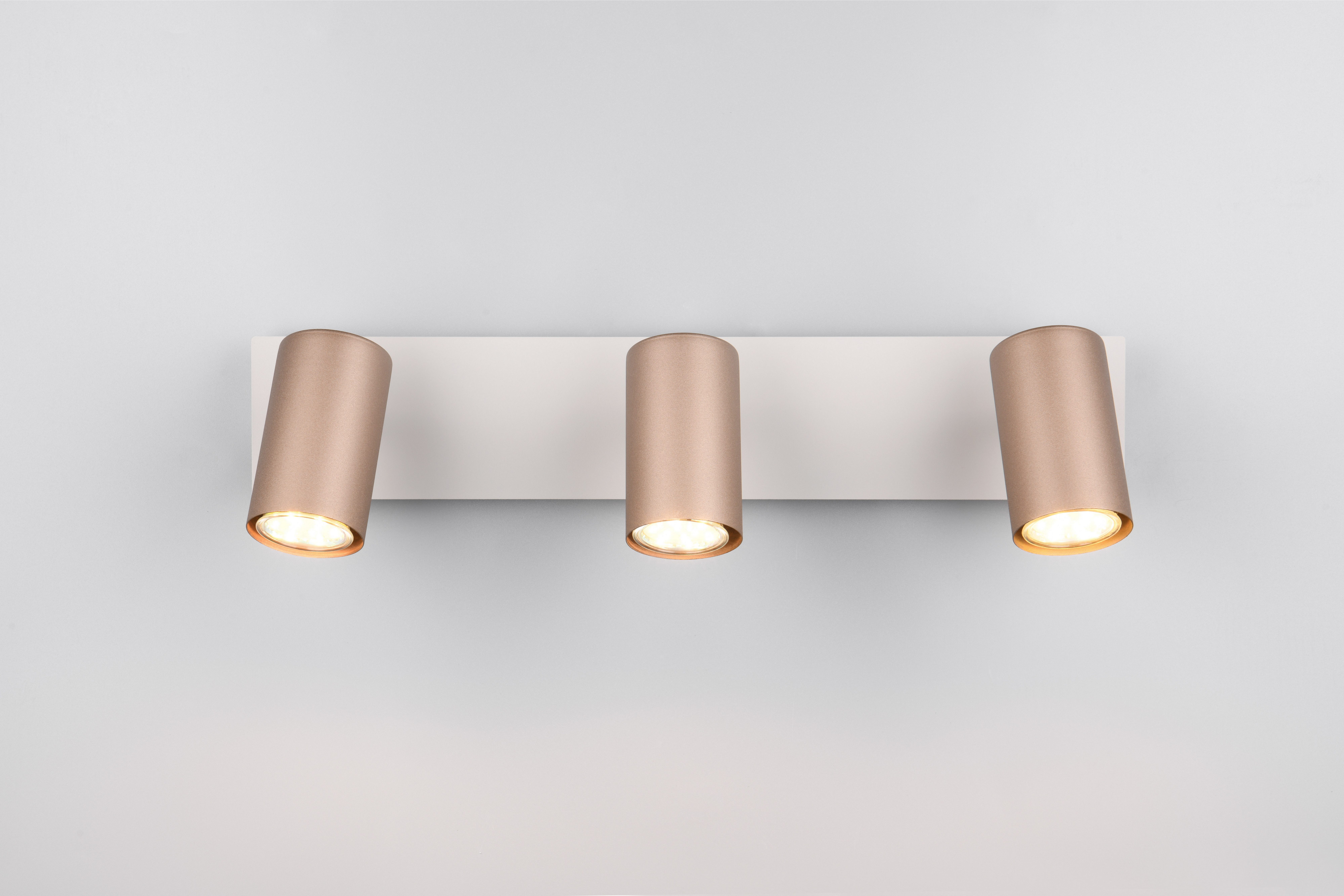 TRIO Leuchten Deckenstrahler MARLEY, GU10 Deckenspot 1-flammig, exkl 3x GU10 max 35W, Wandspot, Leuchtmittel wechselbar, warmweiß - kaltweiß, flexibel verstellbarer GU10 Deckenspot in coffee + warm grey, 48x9 cm