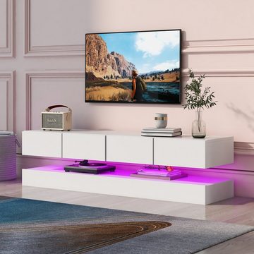OKWISH TV-Schrank TV-Ständer,LED TV Lowboard, (Weiß 130*33*15cm Stauraum mit großer Kapazität, Für bis zu 55 Zoll Fernseher Haltbarer und stabiler TV-Tisch) TV-Möbel mit 2 Schränken und 4 großen Schubladen
