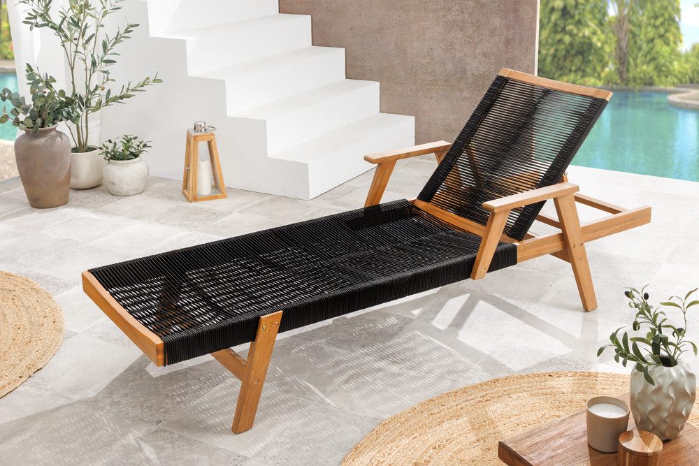 riess-ambiente Gartenliege BALI ROPE 200cm natur anthrazit – Massivholz, verstellbar, wetterfest, Einzelartikel, 1 St., Boho-Design, 4-fach verstellbar, Seil-Geflecht, ideal für Balkon