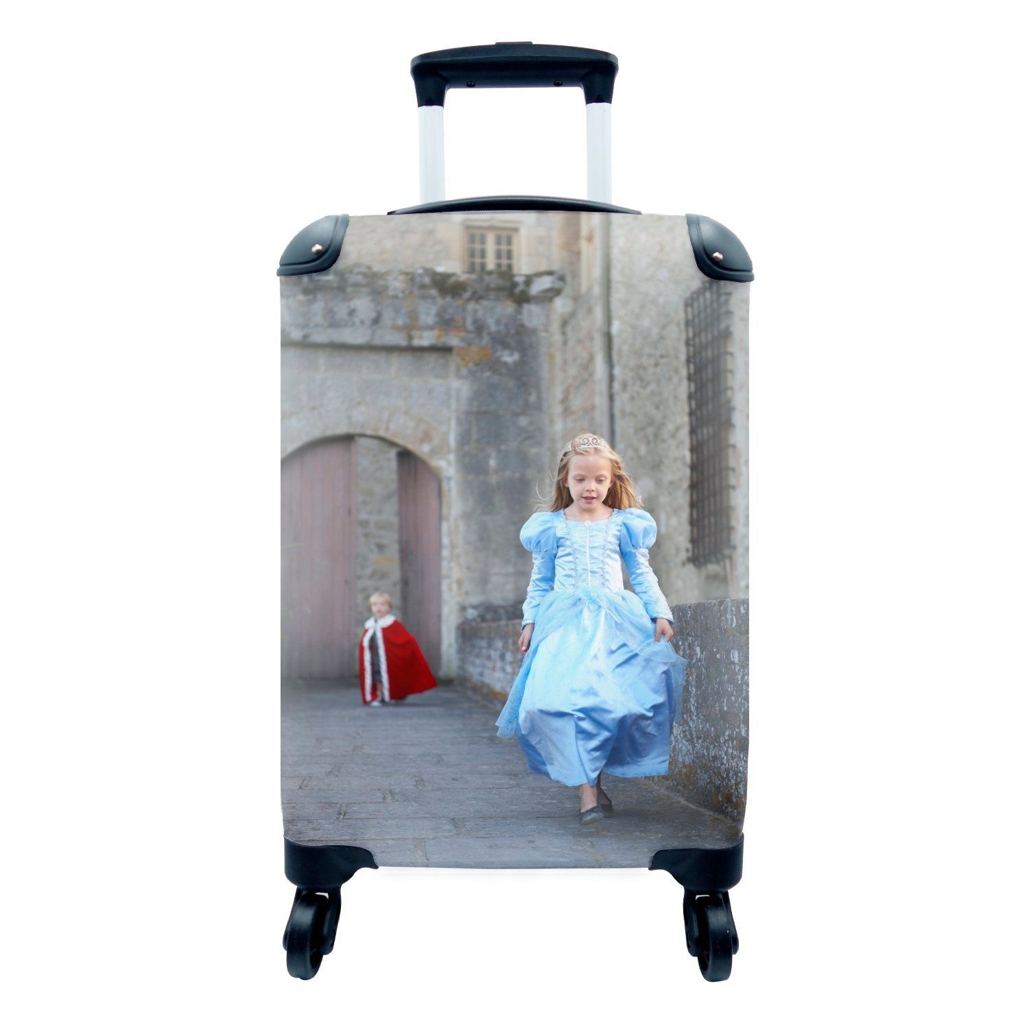4 Reisetasche eine Trolley, MuchoWow rollen, für auf mit und Schlossmauer, Rollen, Prinz Handgepäckkoffer Ferien, Ein Reisekoffer Prinzessin der Handgepäck