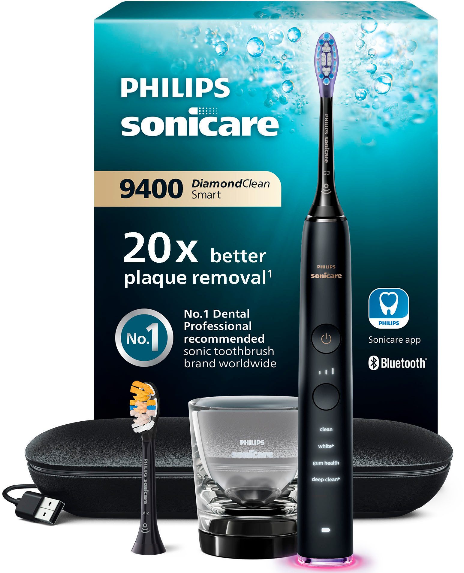 Philips Sonicare Elektrische Zahnbürste DiamondClean 9400, HX9917, Щетки: 2 St., mit integriertem Drücksensor, 4 Putzprogramme und 3 Intensitätsstufen