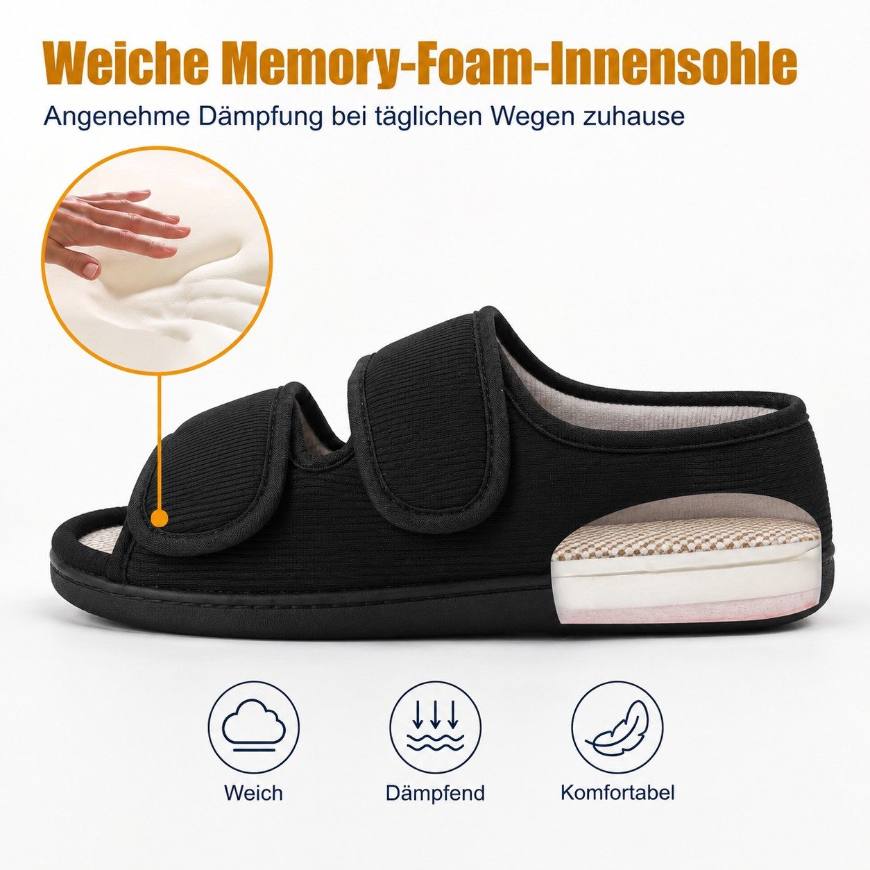 TIESTRA Offene Hausschuhe, weit geschnittenes, passgenaues Design Sandale mit doppeltem Klettverschluss – Bild 5 von 5