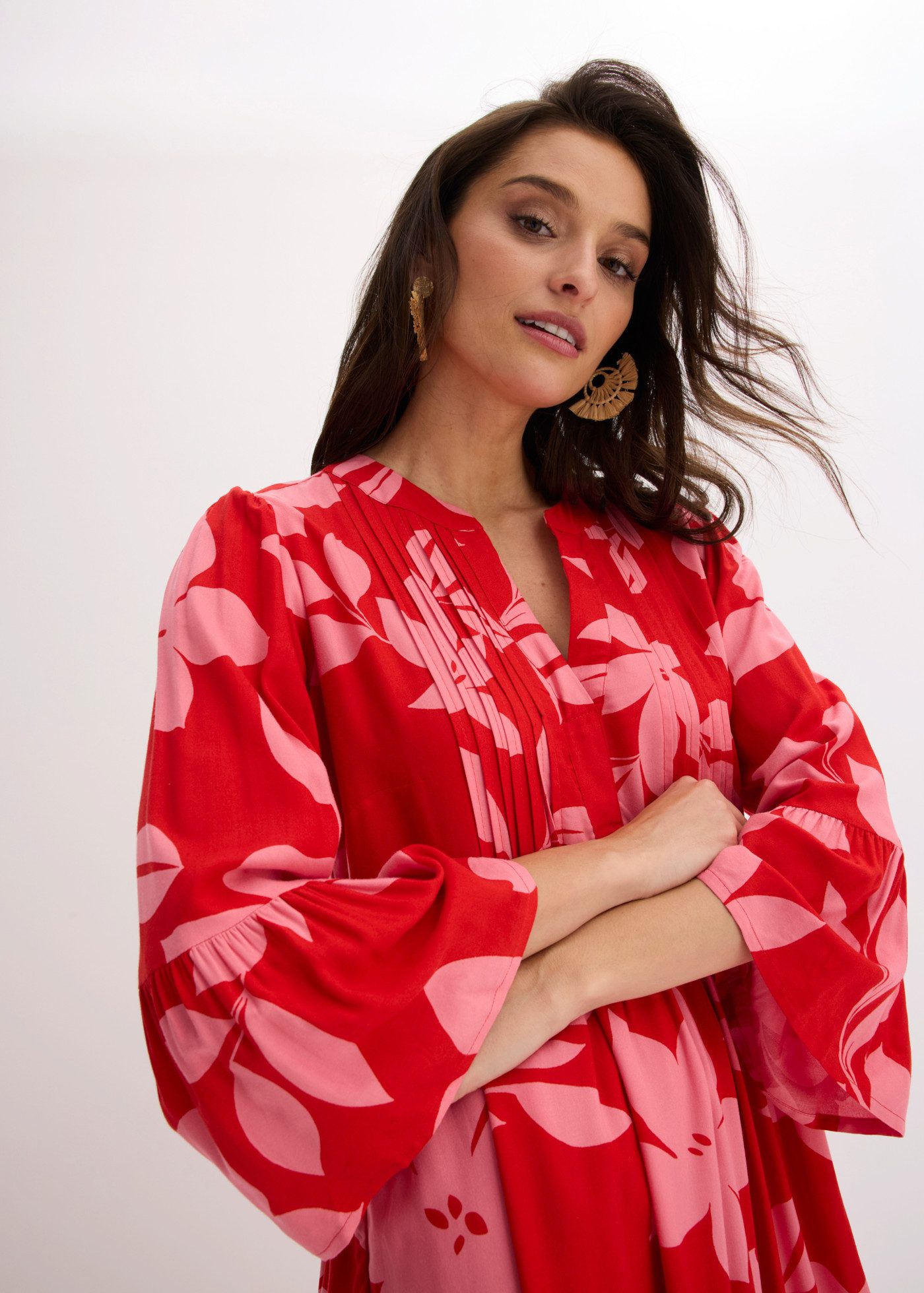 bonprix Maxikleid für modischen Auftritt, aus Viskose, A-Linie, 3/4-Ärmel