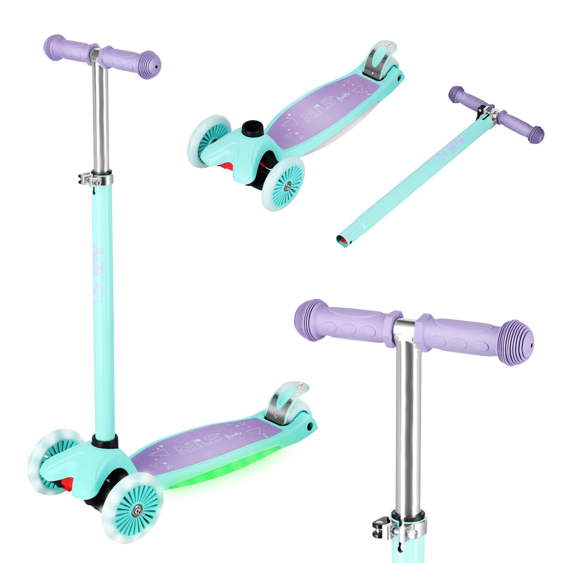 Tretroller Kinderroller LED türkis lila Junior Scooter