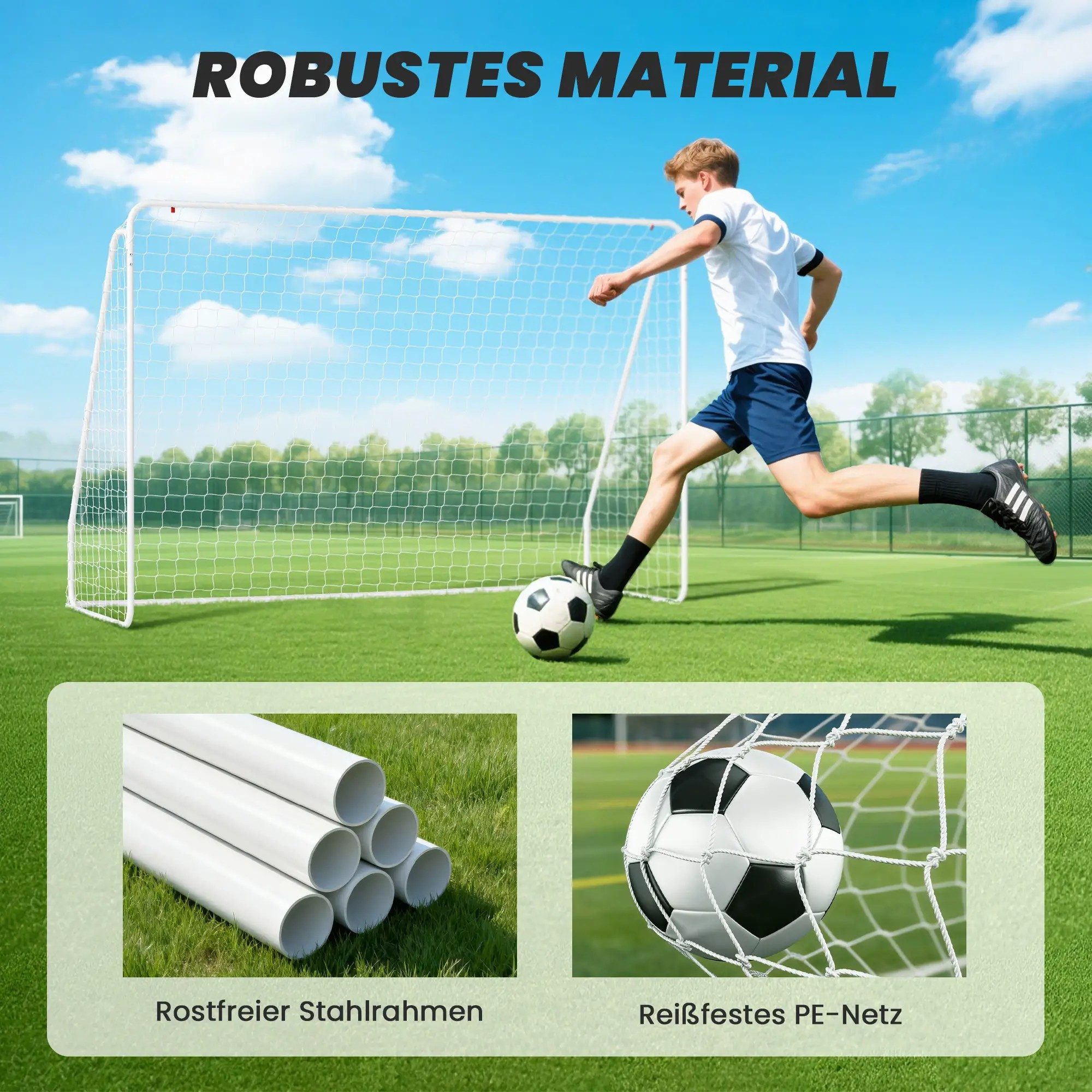 BlingBin Fußballtor Fußball Tor mit Netz und Erdhaken für Spiele & Training (1er Set, 1 St., 301cm x 120cm x 200cm), Fußballtor Outdoor Torwand für Garten, Park, Strand