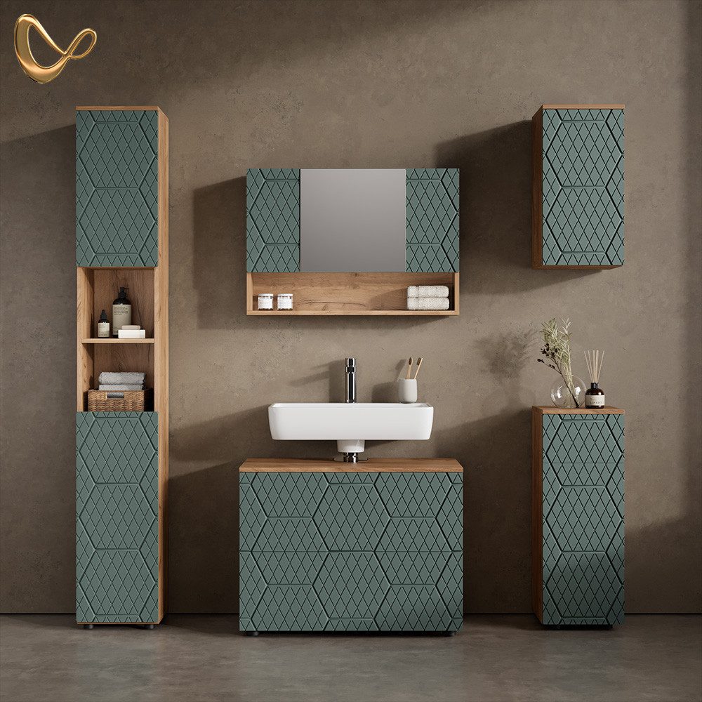 Livinity® Waschbeckenunterschrank Ronco, Grün/Goldkraft Eiche, 80 x 58.6 cm günstig online kaufen