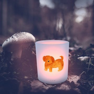 Mr. & Mrs. Panda Windlicht Hund Flauschig - Transparent - Geschenk, Hundemama, Teelichtglas, Ker (1 St), Hochwertiges Material
