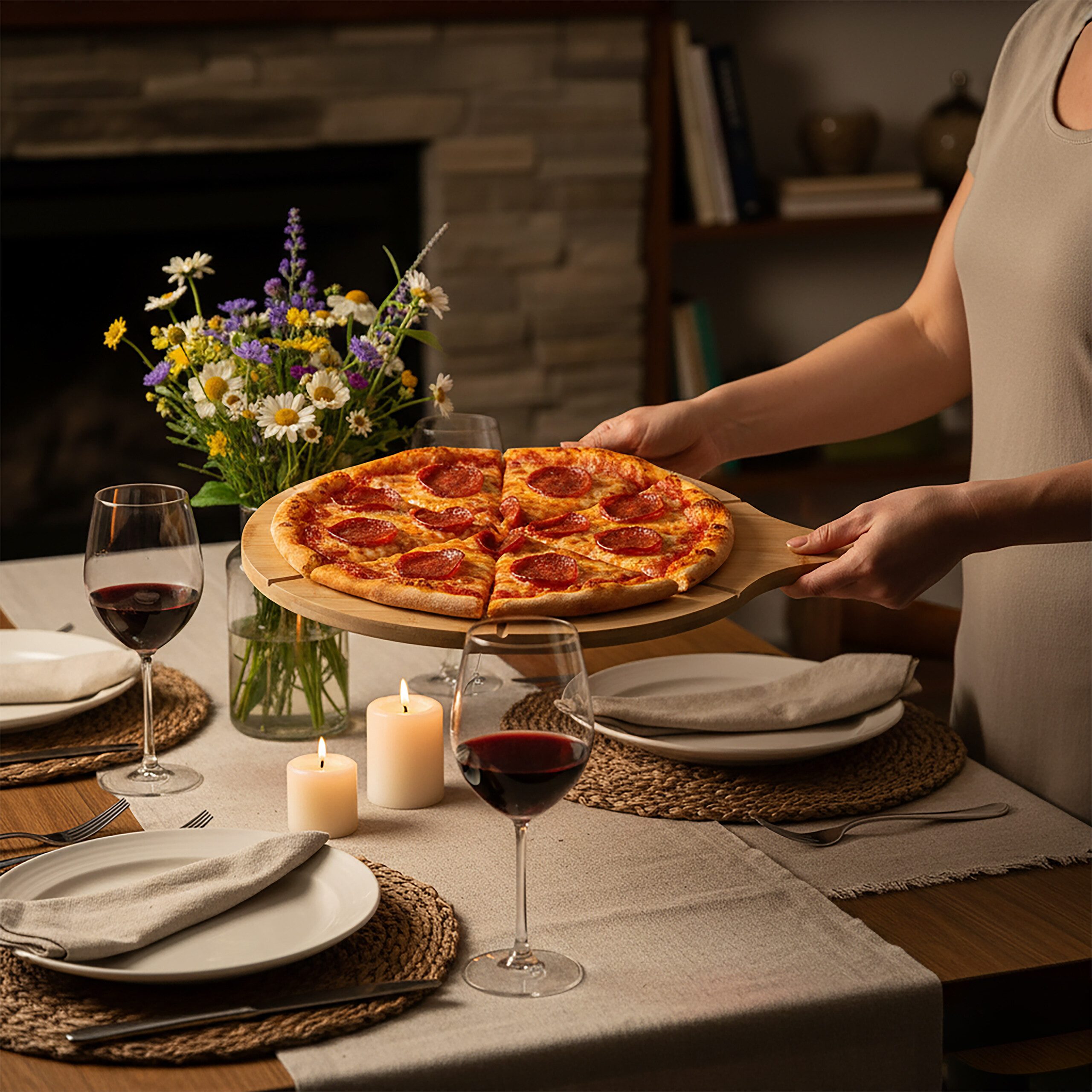 relaxdays Pizzateller 6x Bambus Pizzateller