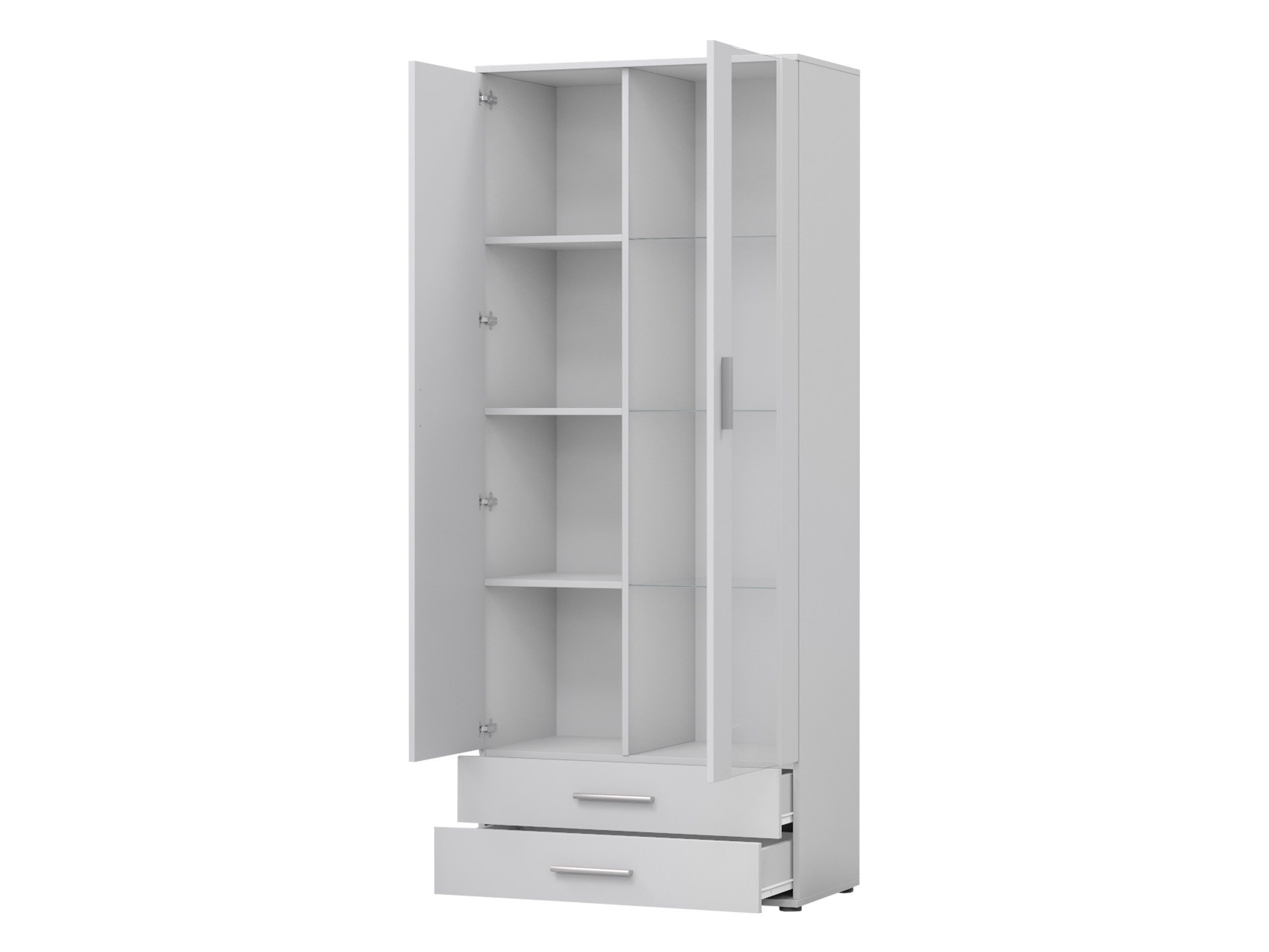 MIRJAN24 Vitrine Soho S06 (mit zwei Drehtüren und zwei Schubladen) Türen sind universell, 80x43x192 cm