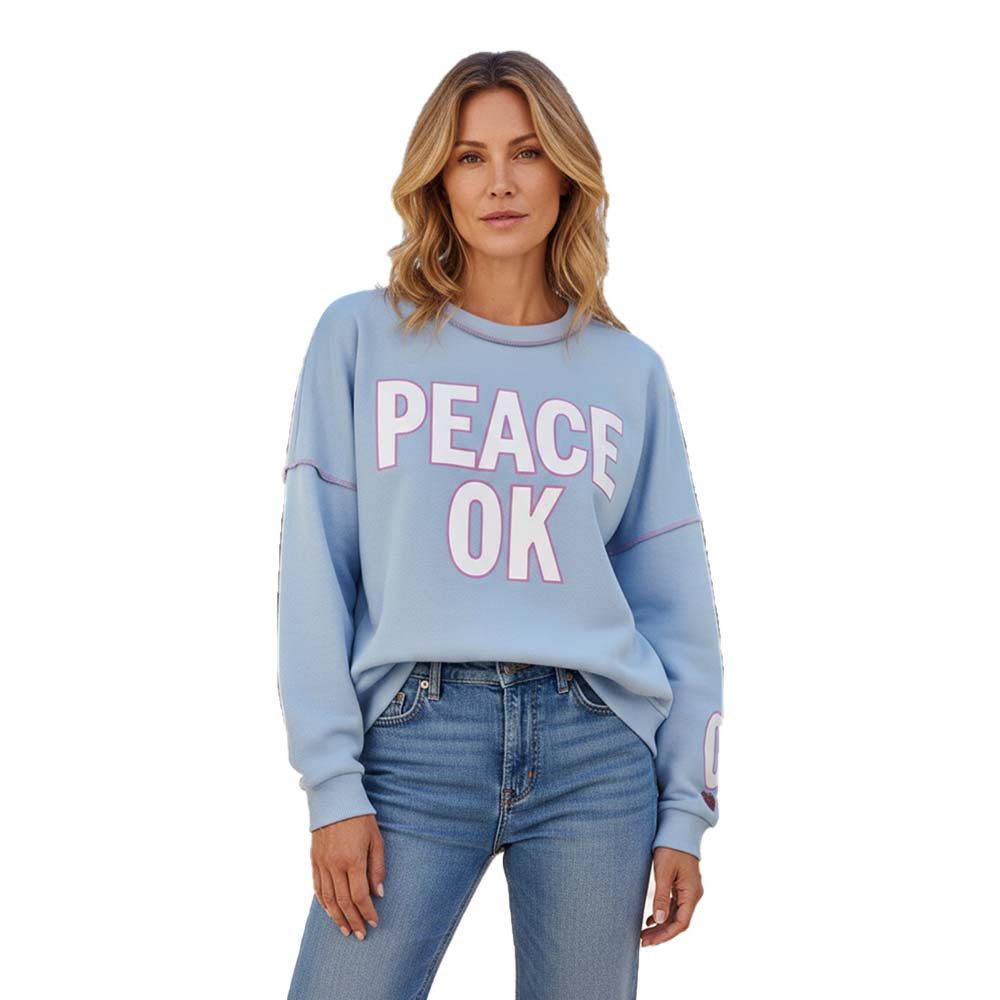 Miss Goodlife Sweatshirt Roundneck MG13768 Peace OK Oversized aus Baumwolle - Smokey Blue