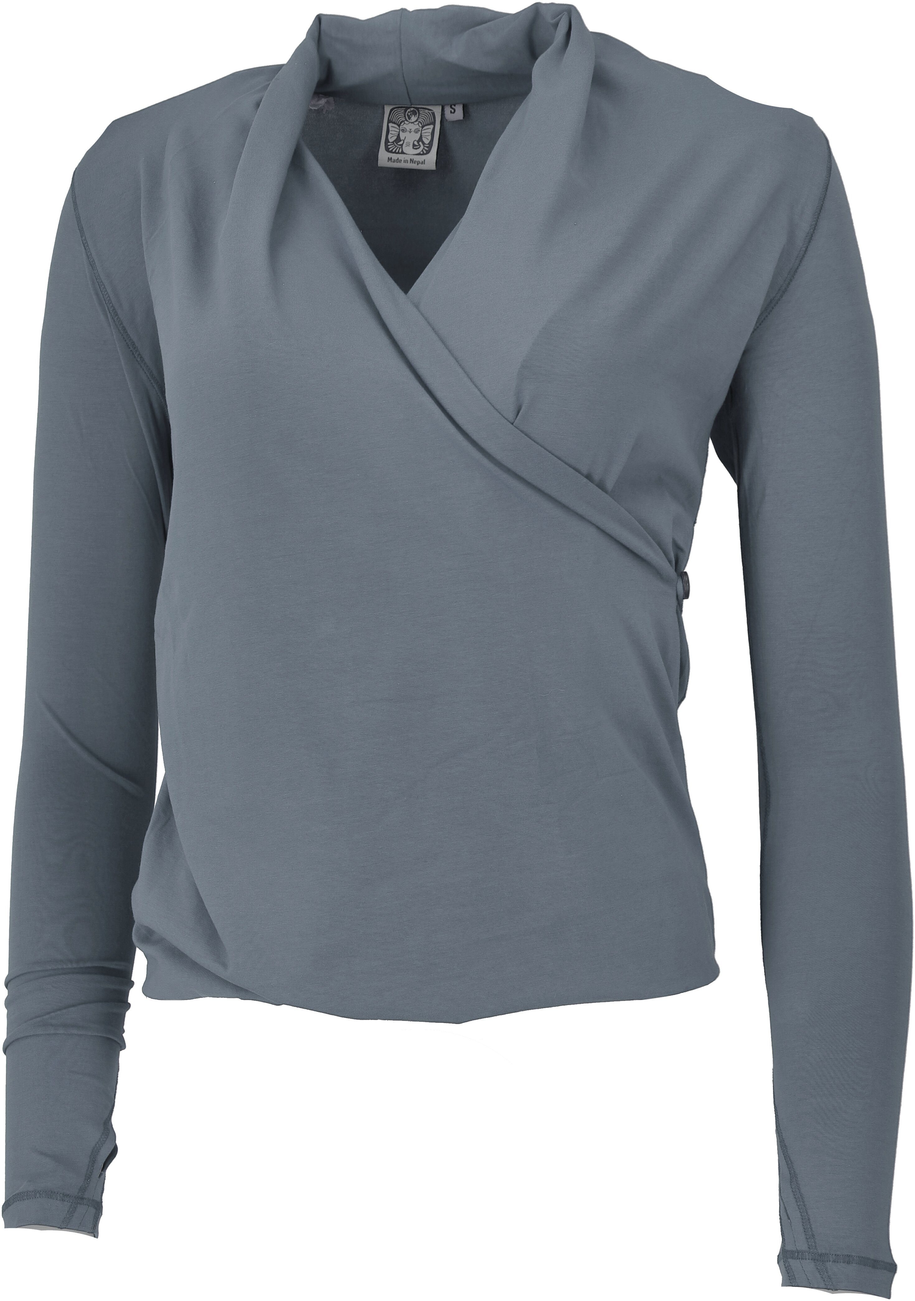 Langarmshirt Daumenloch,.. im Wickellook Guru-Shop mit Bekleidung alternative Longsleeve dunkelgrau