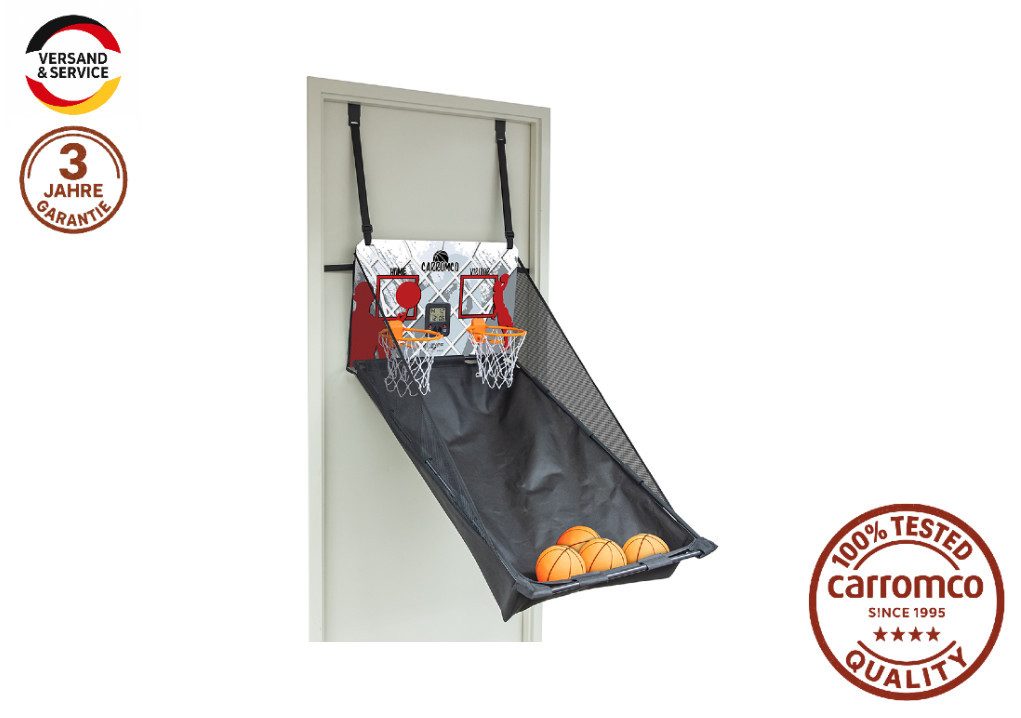 Carromco Basketballkorb Basketball Indoor Türspiel (Packung, 6-St., Kinder-Basketballkorb, 4 Basketballbälle und eine Ballpumpe), 88 x 56 x 37 cm
