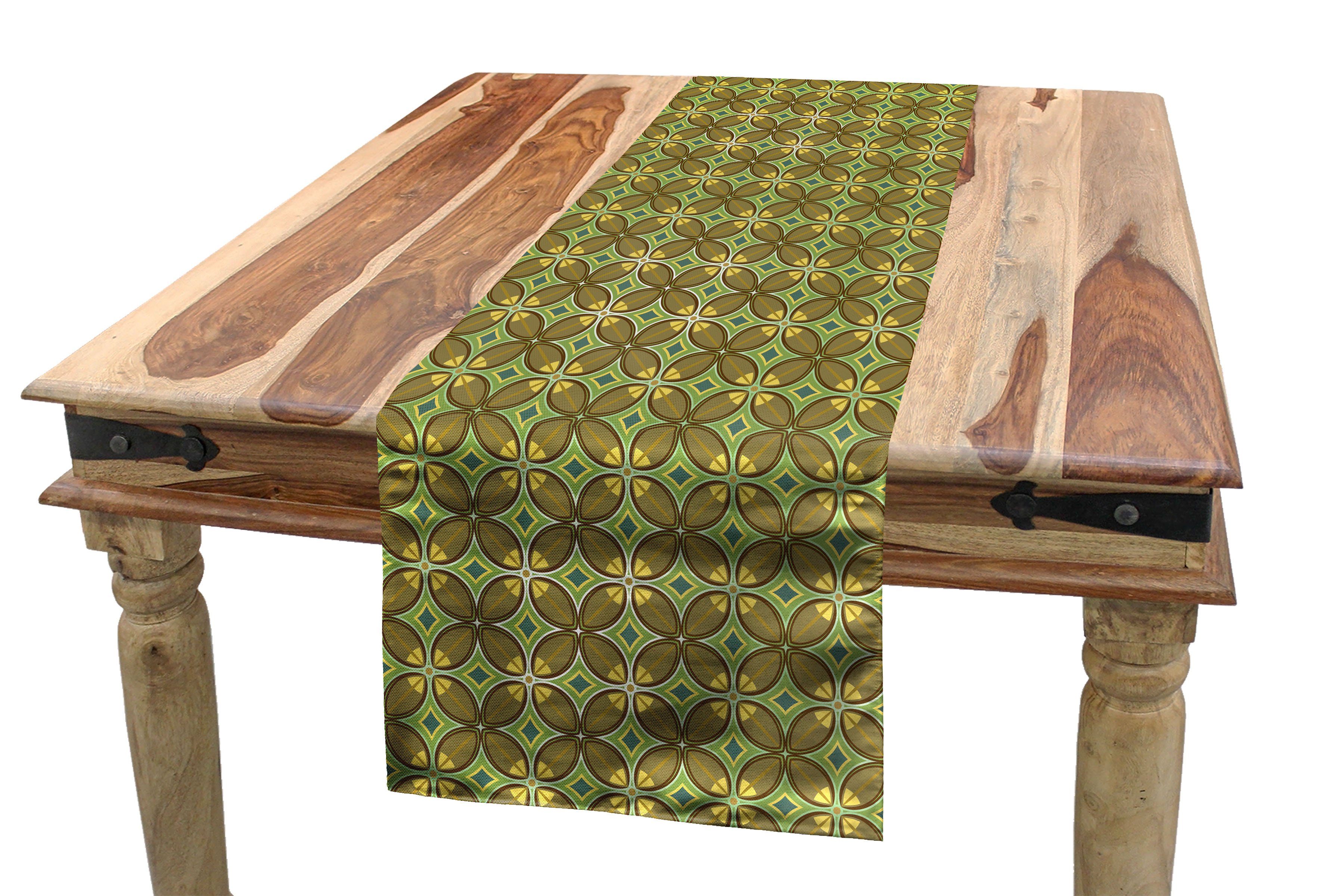 Dekorativer Abakuhaus Tischläufer, Rechteckiger Erdfarben Tischläufer Küche Esszimmer Rhombus-Blätter