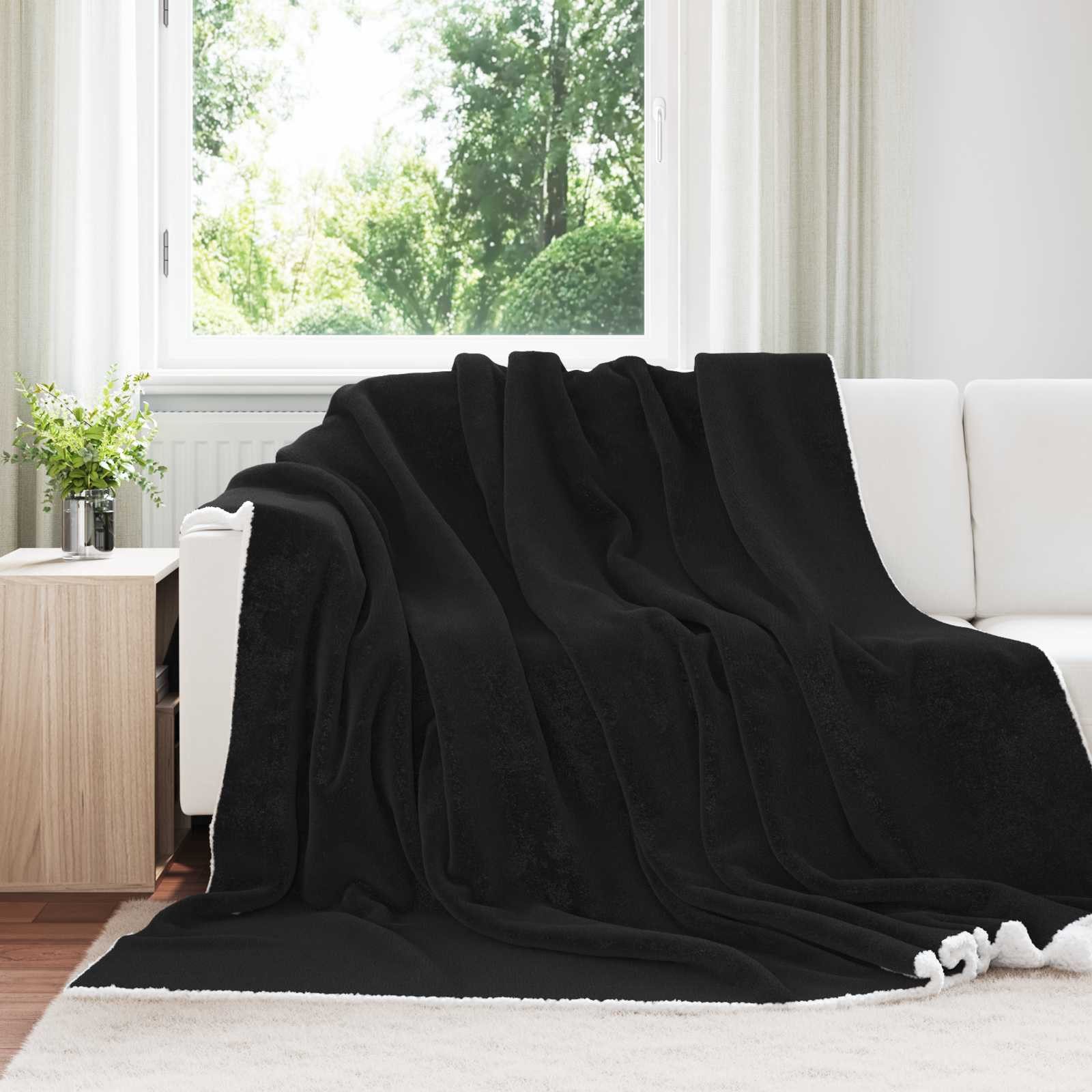 vidaXL Bettüberwurf Überwurfdecke Schwarz 220 x 240 cm 2.67 Fleece
