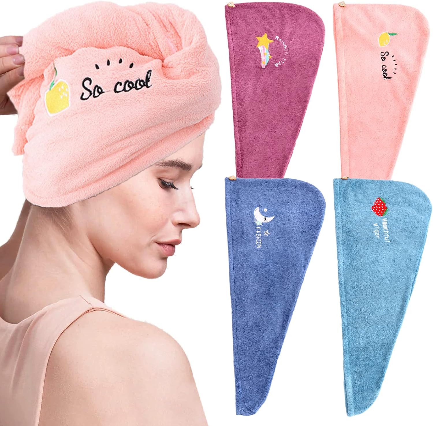Coonoor Turban-Handtuch Turban Handtuch mit Knopf, (4-St) günstig online kaufen