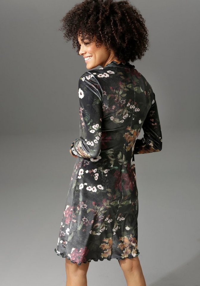 Aniston CASUAL Samtkleid mit schimmerndem Blumendruck in