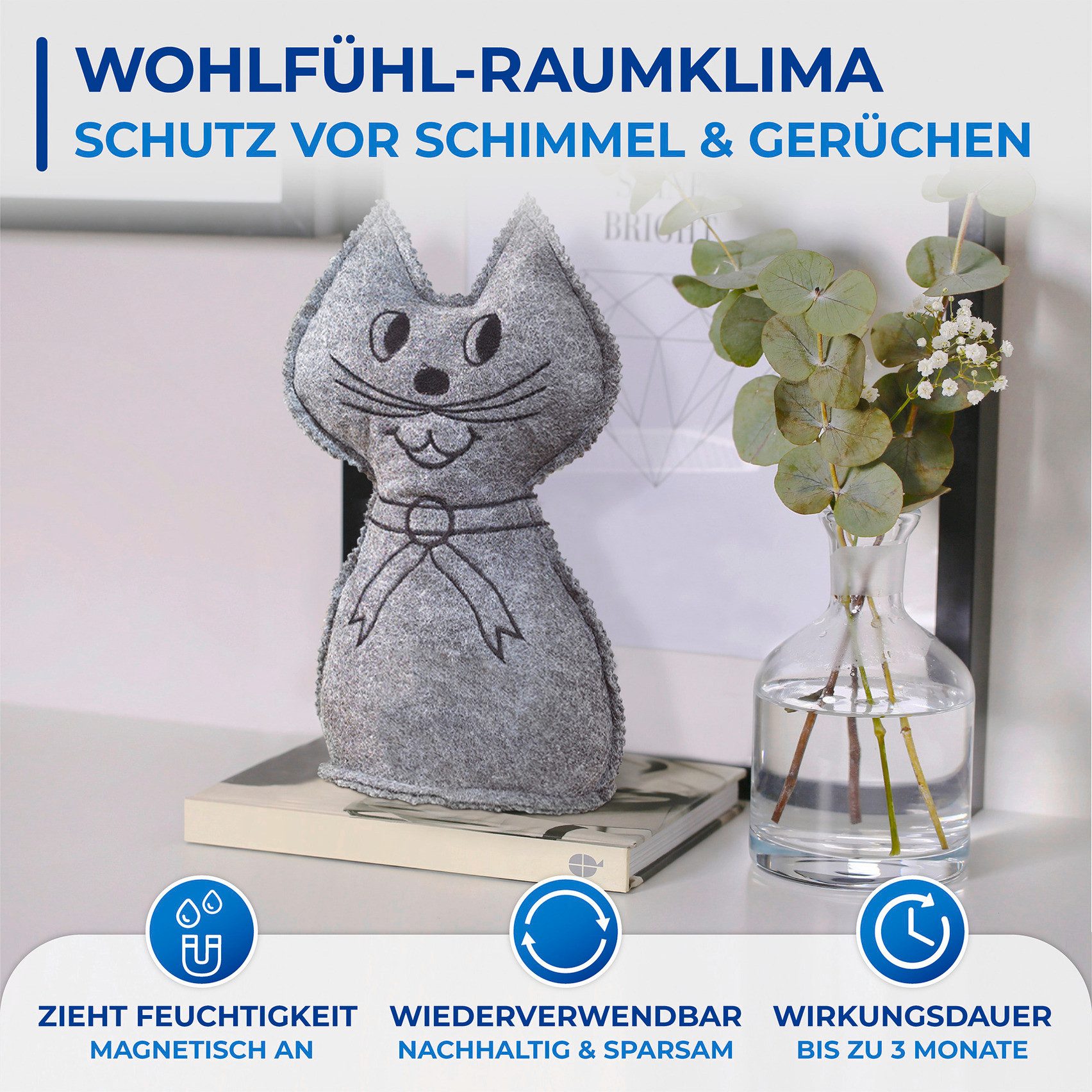 WENKO Luftentfeuchter Katze, 2er Set, geräuschlos, ohne Strom, auch als Türstopper verwendbar