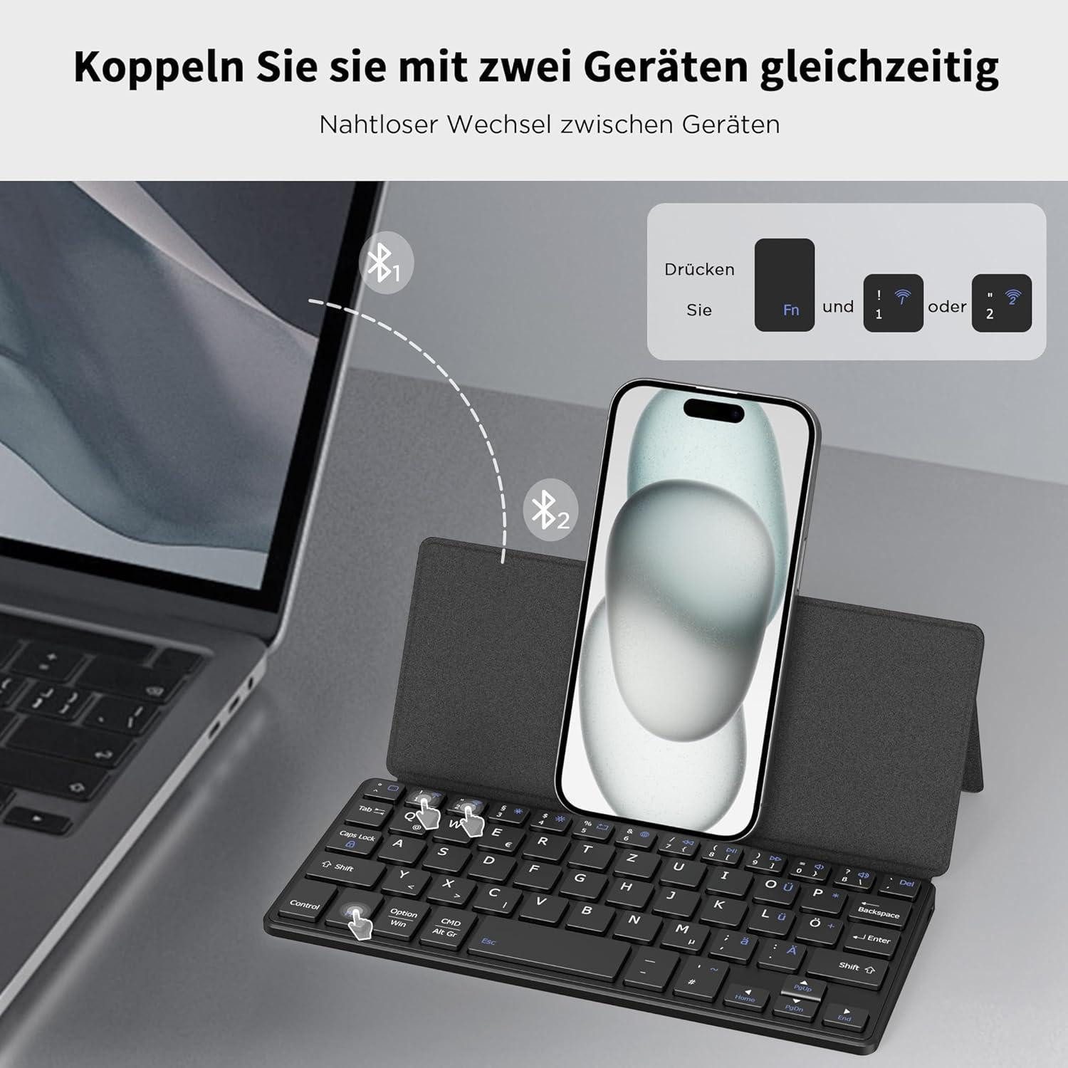 LuxusKollektion Etui Bluetooth Tastatur Mini Faltbar Ständer Smartphone Schwarz
