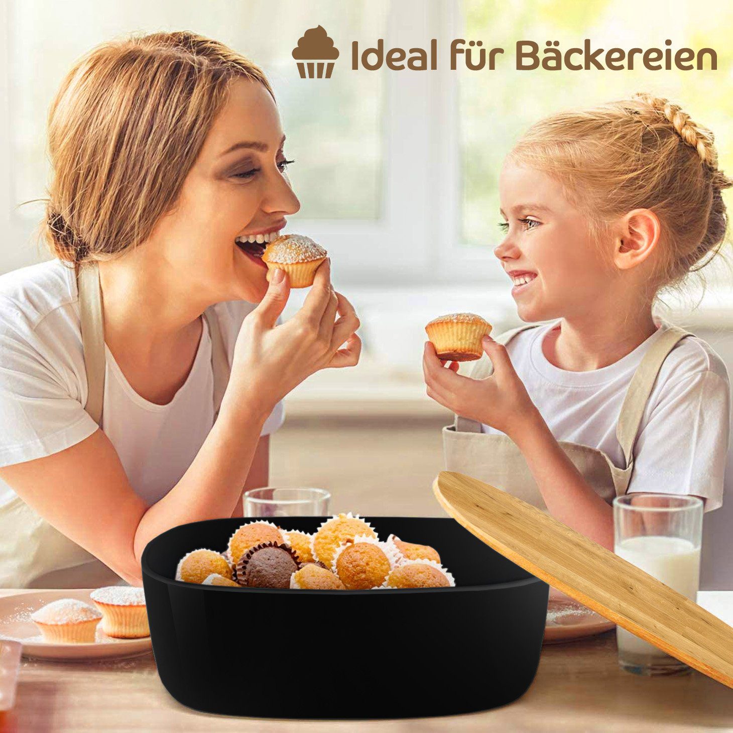 Brotkasten BPA-frei, 2in1 Produktion Holz Schneidebrett Brotkasten europäische Brotbox, KONZEPT mit Schwarz aus Groß,