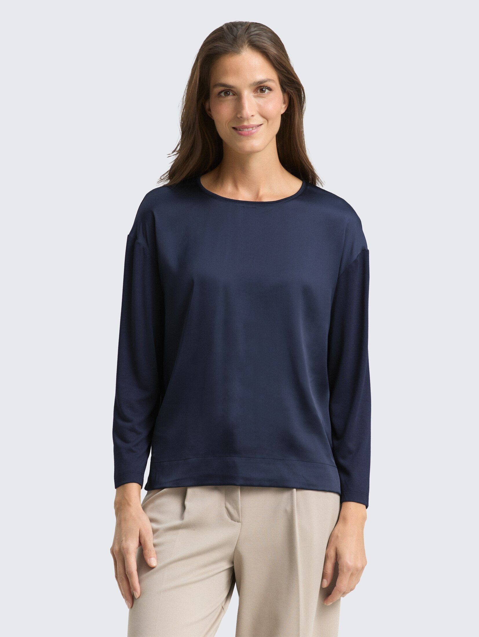 TOM TAILOR Langarmshirt T-Shirt Loose Fit Langarmshirt im Material-Mix günstig online kaufen