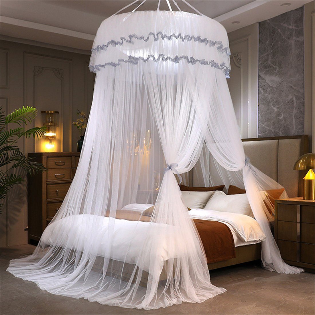 ZAXSD Betthimmel Prinzessinnenbett Kuppel-Decken-Moskitonetz mit raumhohem Bettvorhang Weiß