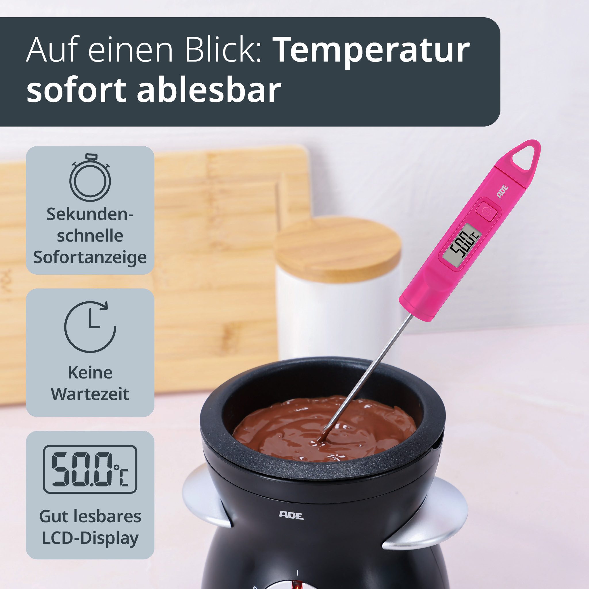 ADE Bratenthermometer mit sekundengenauer Anzeige, magnetische Schutzhülle, -30 - 200 °C, beleuchtetes Display