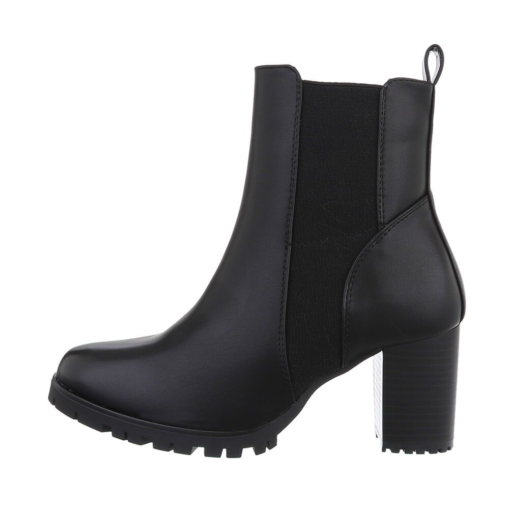 Ital-Design Damen Freizeit High-Heel-Stiefelette Blockabsatz High-Heel Stiefeletten in Schwarz | High-Heel-Stiefeletten