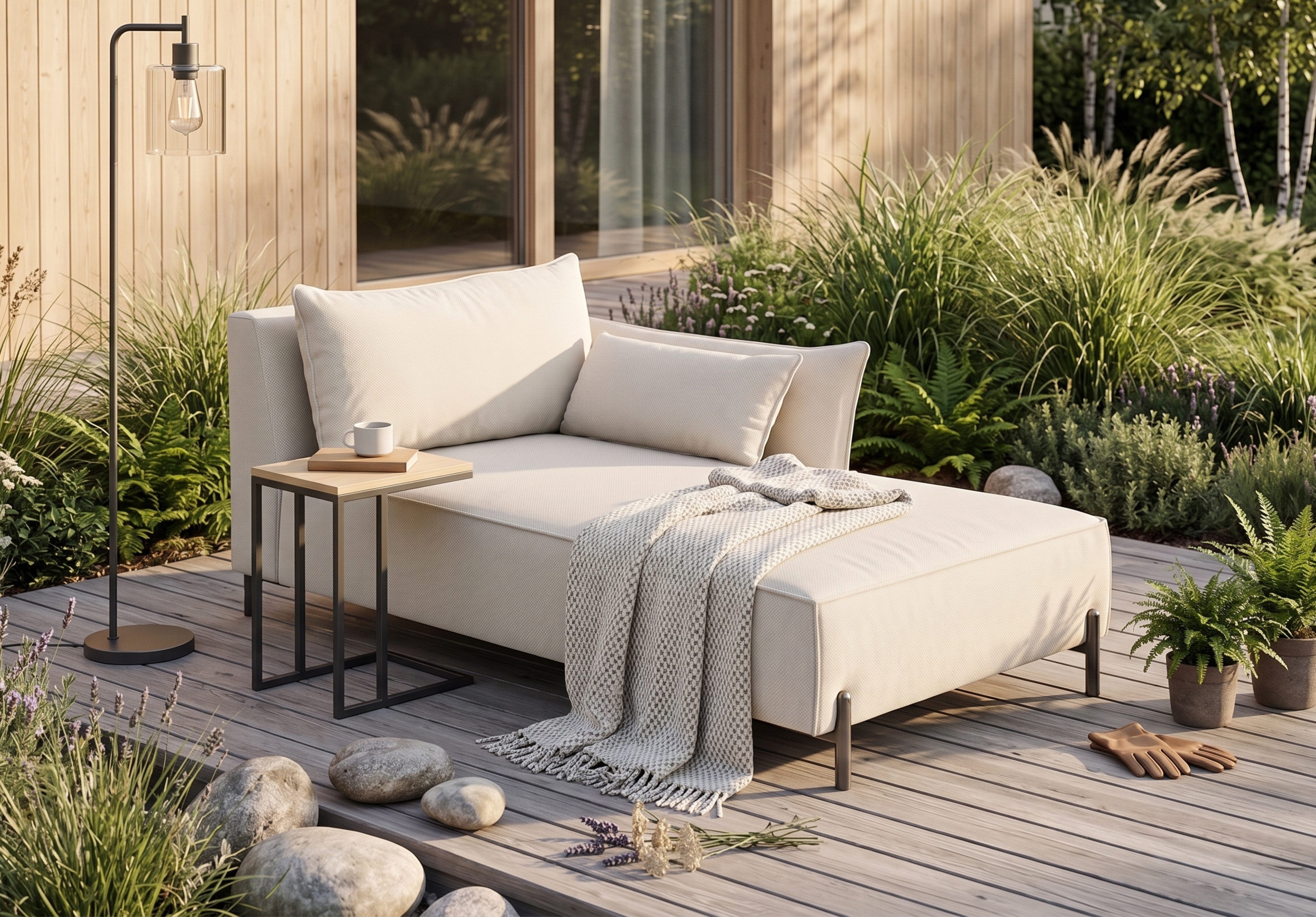Kaiser Möbel Chaiselongue für Terrasse und Garten, Stoff Sunlight, SUNMEE, Outdoor-Premiumstoff, Wetterbeständig, Lounge-Design
