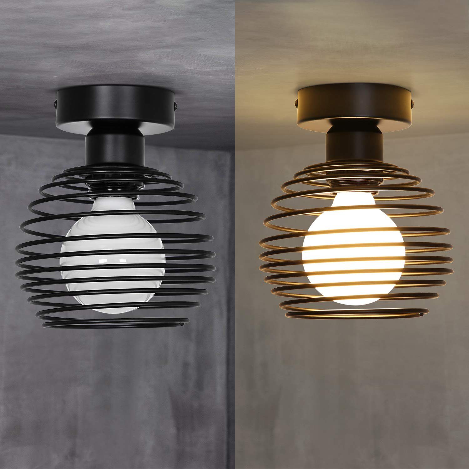 Nettlife Deckenleuchte Deckenleuchte Schwarz 2xE27 Metall Lampenschirm, LED günstig online kaufen