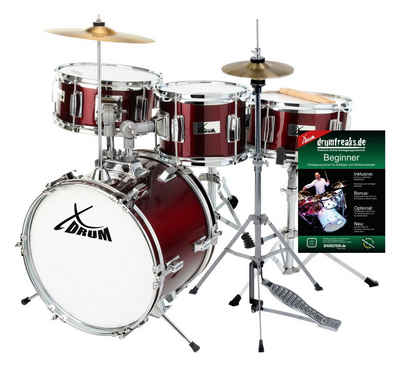 XDrum Kinderschlagzeug Junior Kinderschlagzeug,Komplettes Drumset, Inkl. Drumsticks, Fußmaschine, HiHat & Schlagzeughocker, Kesselgrößen: Bass Drum 16", Snare Drum 12", Zwei Tomtoms 10" & 11"